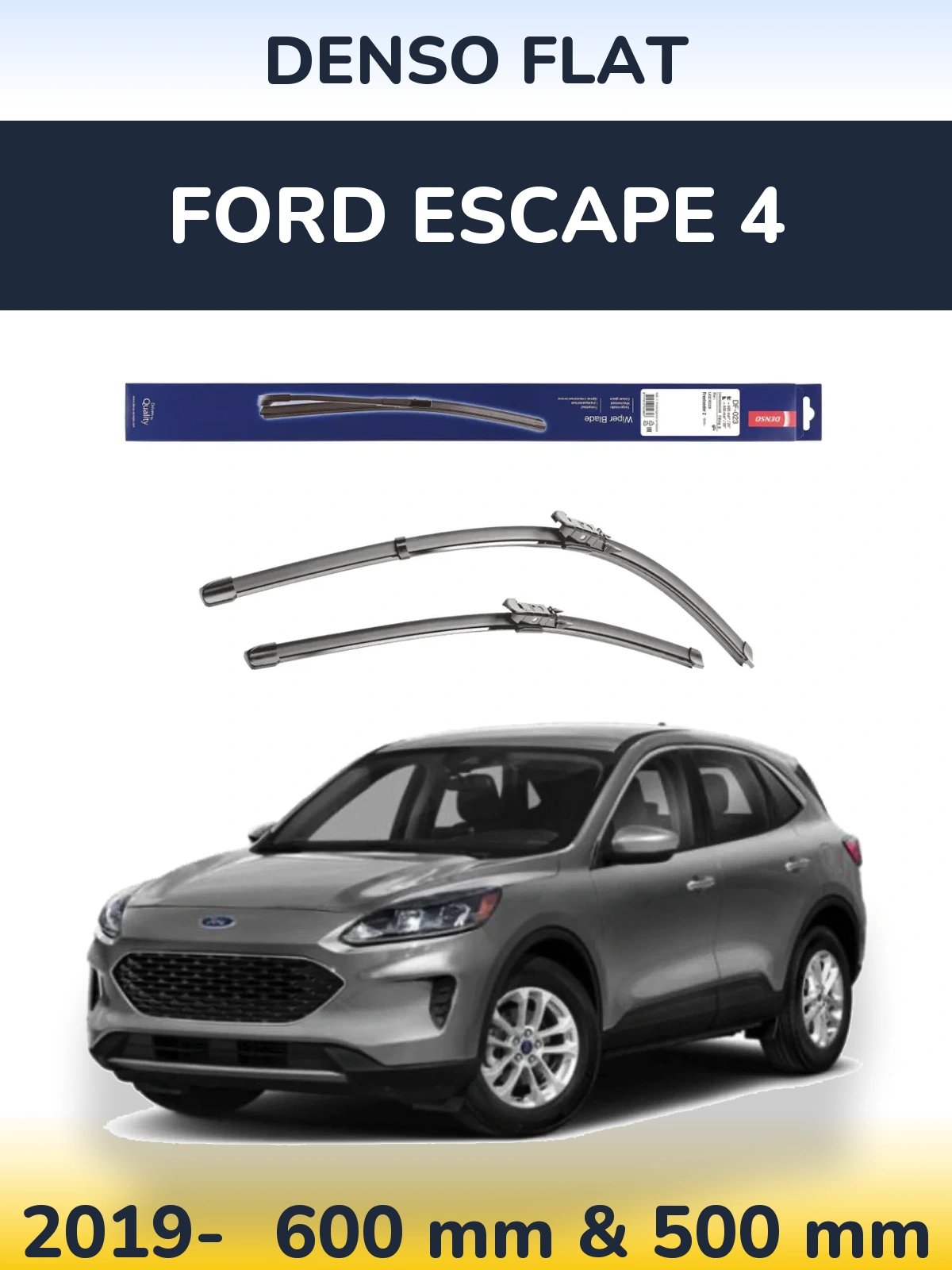 Front wiper blade set Denso Flat 600 & 500 mm for Ford Escape 4 2019-2026