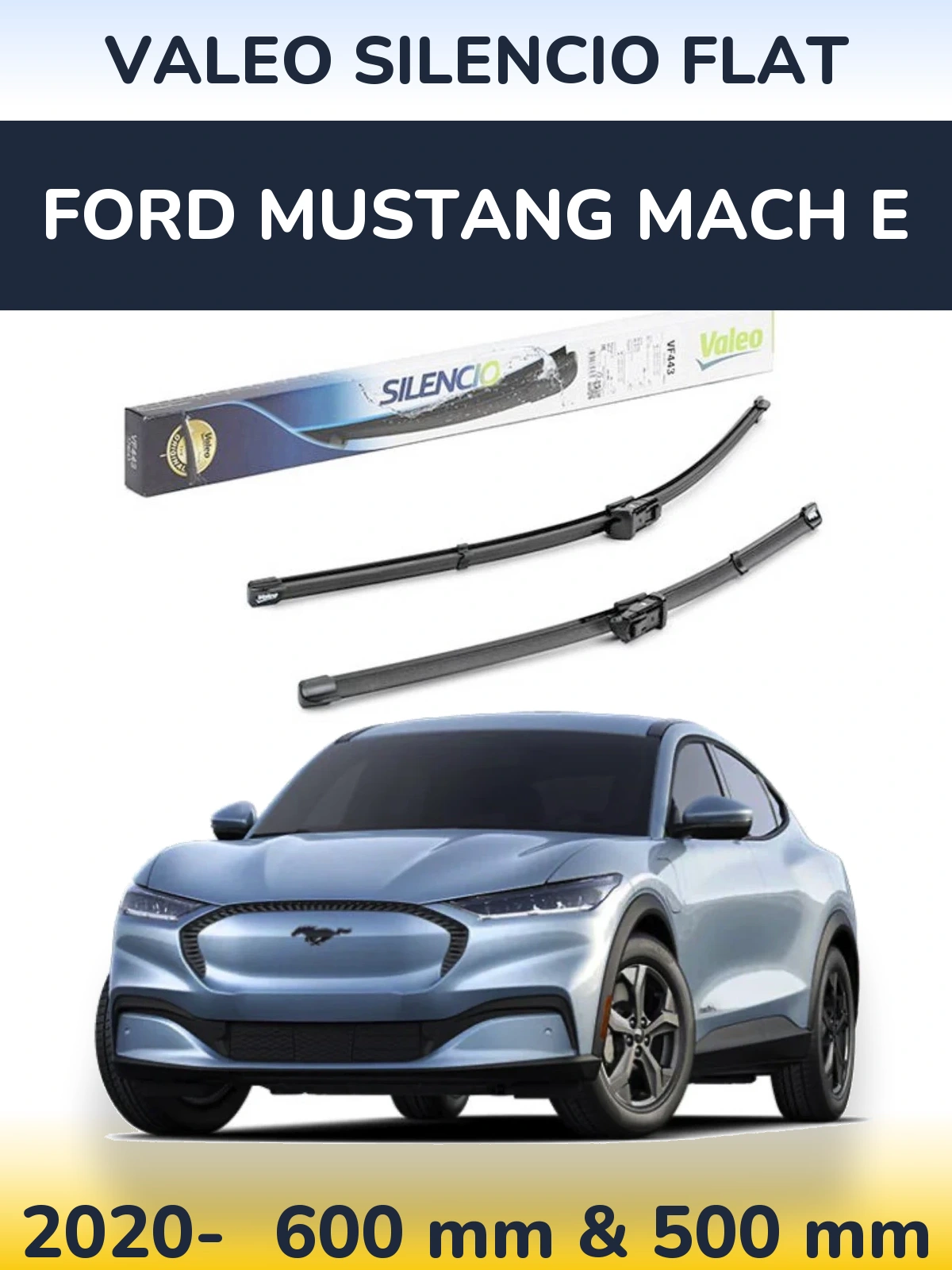 Front wiper blade set Valeo Silencio Flat 600 & 500 mm for Ford Mustang Mach E 2020-2026