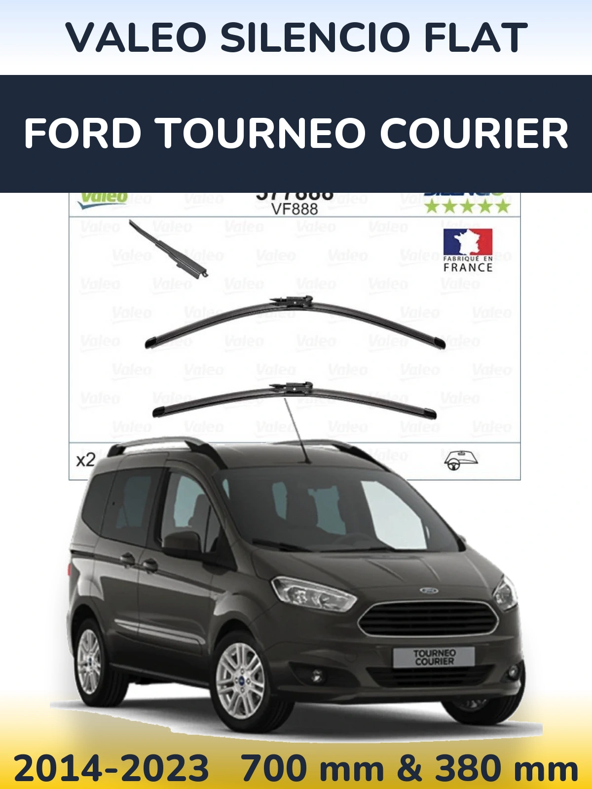 Комплект передних дворников Valeo Silencio Flat 700 & 380 мм для Ford Tourneo Courier 2014-2023