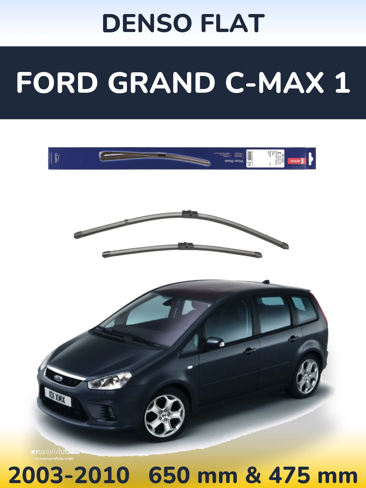 Front wiper blade set Denso Flat 650 & 475 mm for Ford Grand C-MAX 1 2003-2010