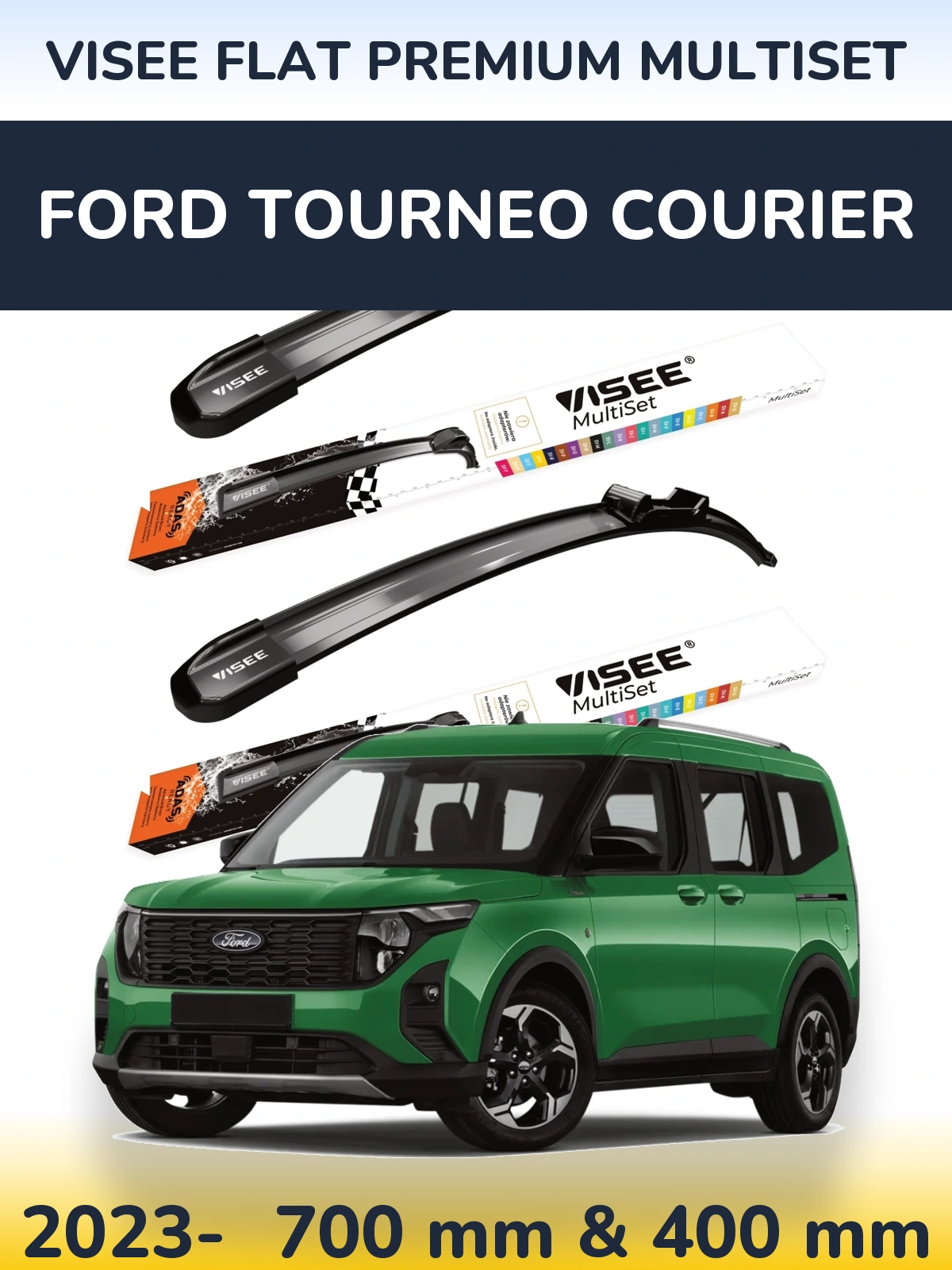 Комплект передніх щіток VISEE FLAT PREMIUM MultiSet 700 & 400 мм для Ford Tourneo Courier 2023-2026