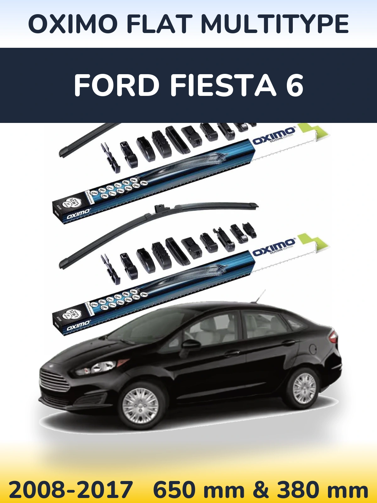 Комплект передних дворников Oximo Flat MultiТипe 650 & 380 мм для Ford Fiesta 6 2008-2017