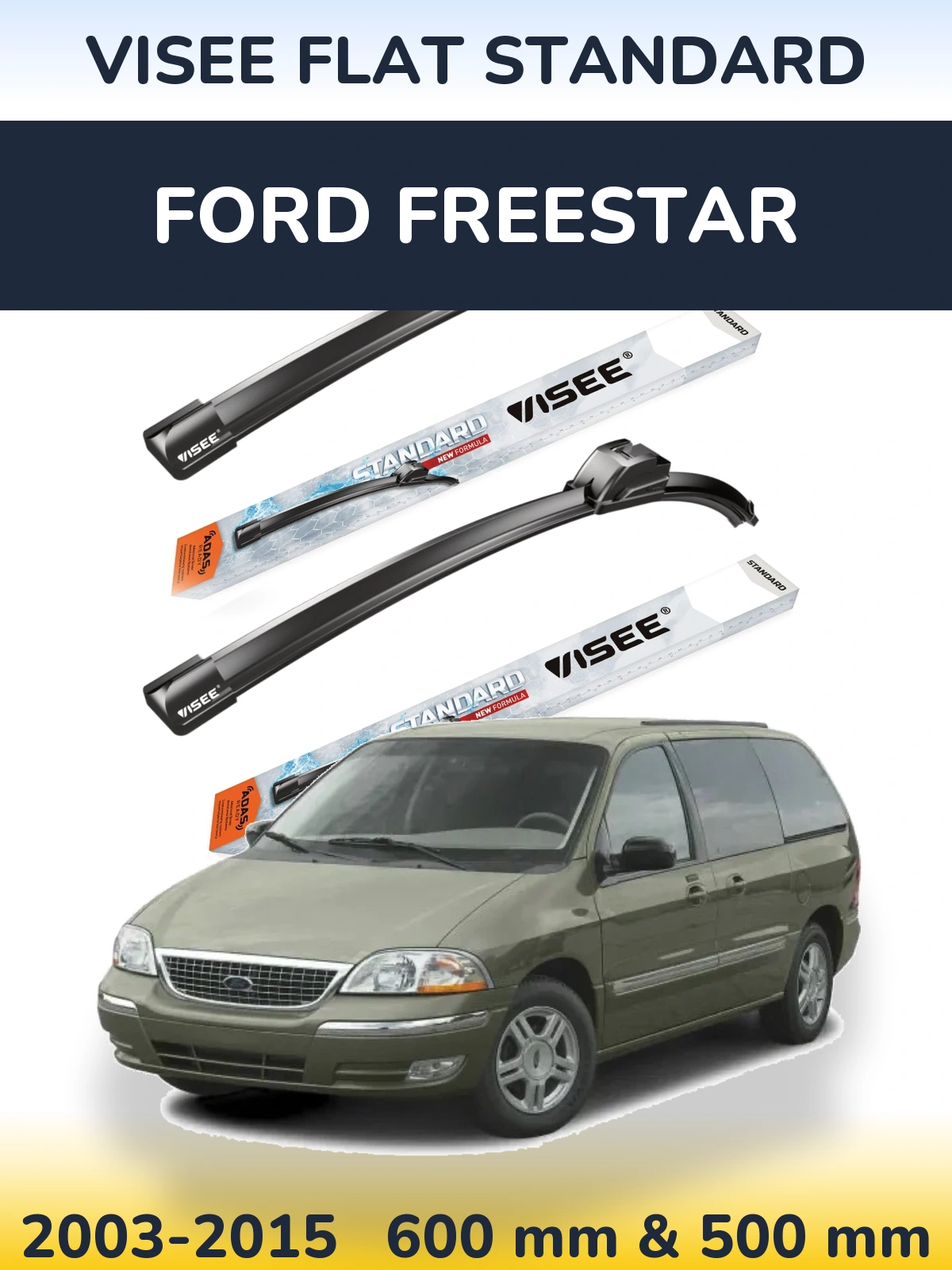 Комплект передніх щіток VISEE FLAT STANDARD 600 & 500 мм для Ford Freestar 2003-2015