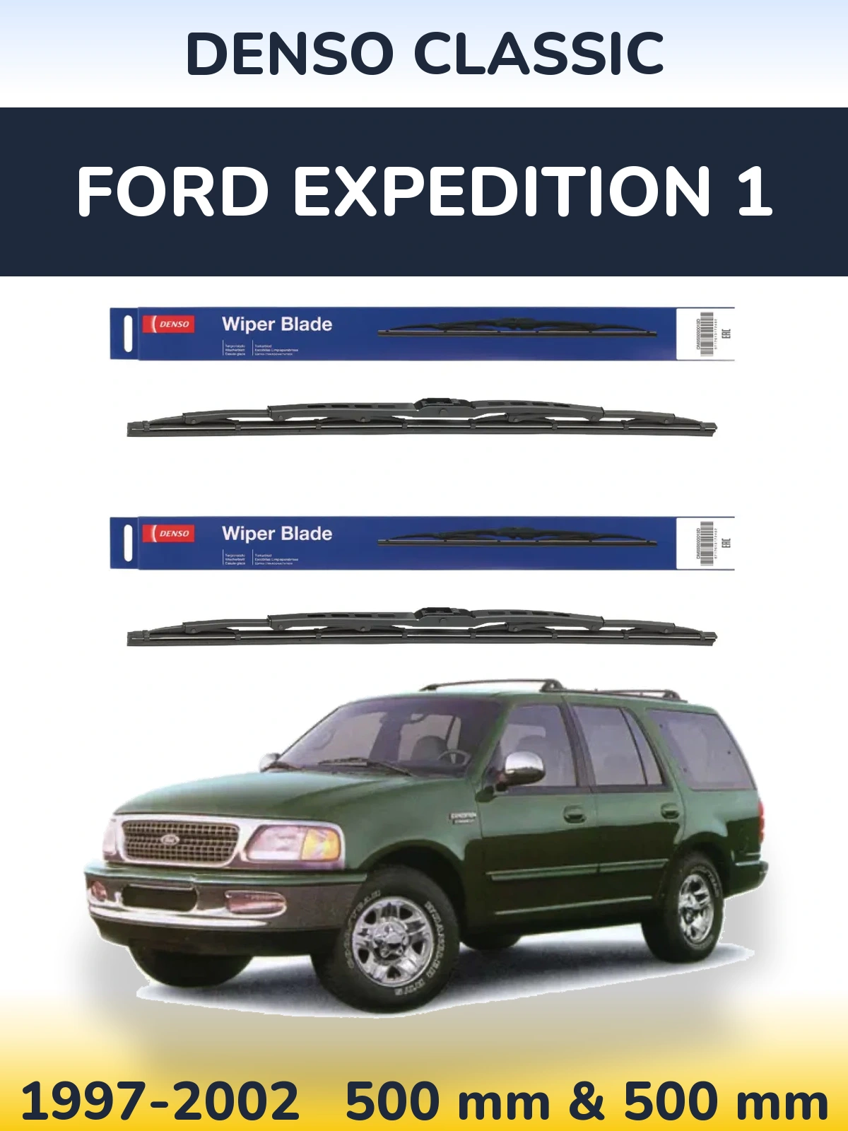 Front wiper blade set Denso Classic 500 & 500 mm for Ford Expedition 1 1997-2002
