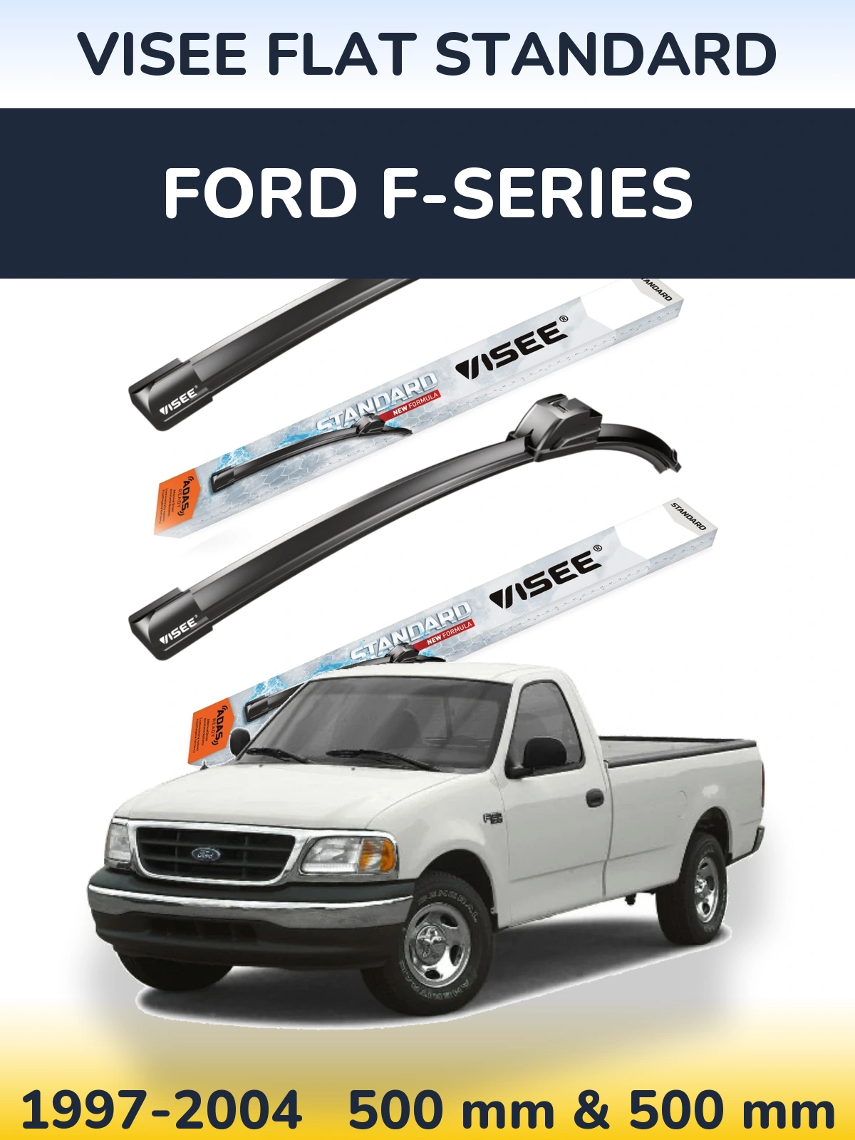 Комплект передних дворников VISEE FLAT STANDARD 500 & 500 мм для Ford F-series 1997-2004