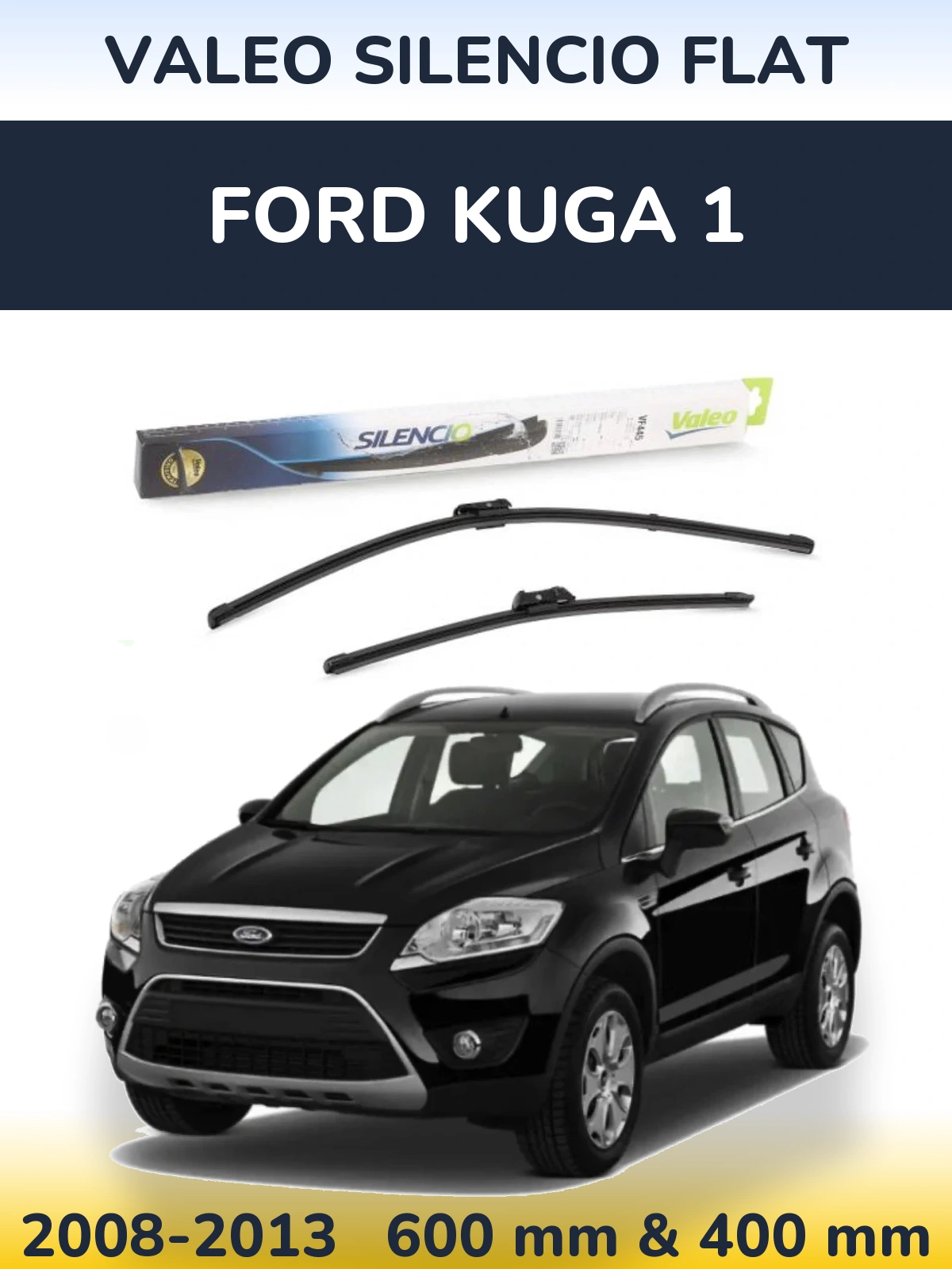 Front wiper blade set Valeo Silencio Flat 600 & 400 mm for Ford Kuga 1 2008-2013