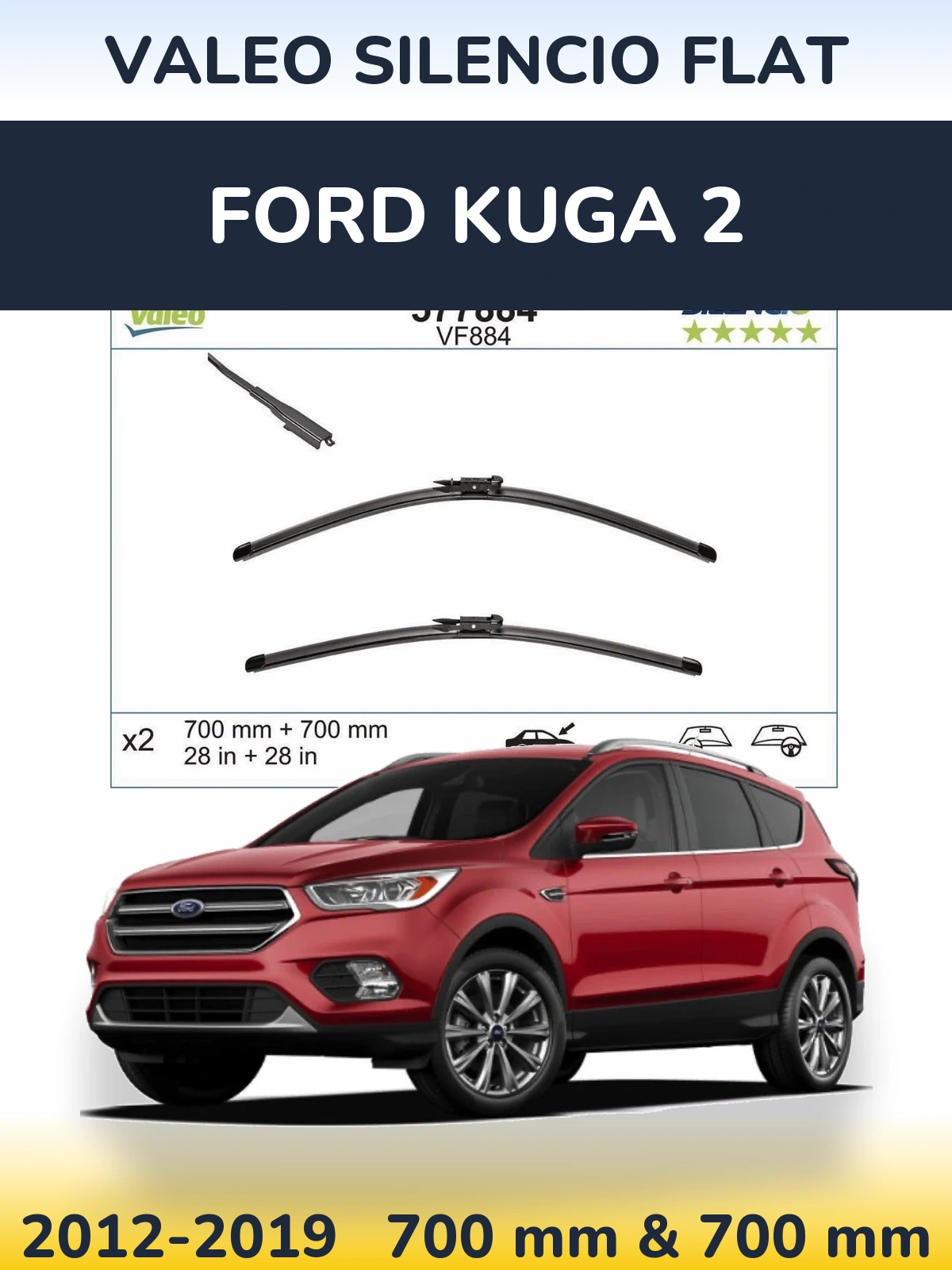 Front wiper blade set Valeo Silencio Flat 700 & 700 mm for Ford Kuga 2 2012-2019