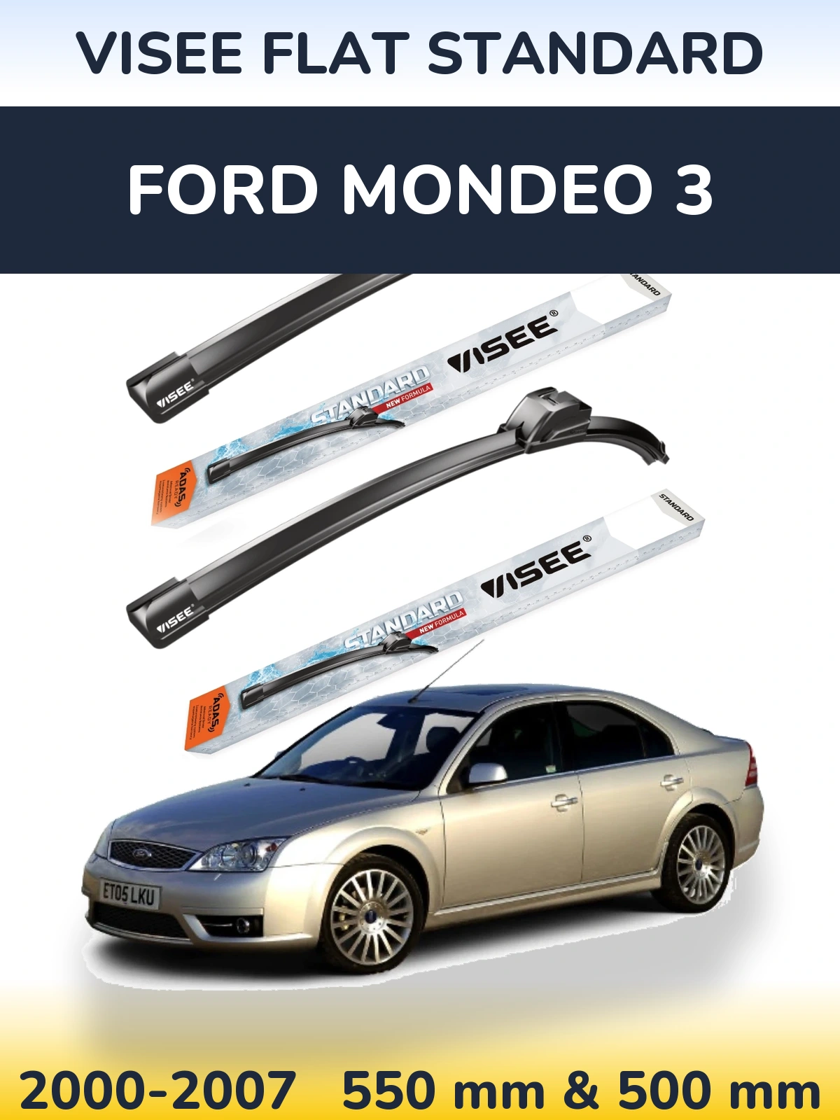 Комплект передних дворников VISEE FLAT STANDARD 550 & 500 мм для Ford Mondeo 3 2000-2007