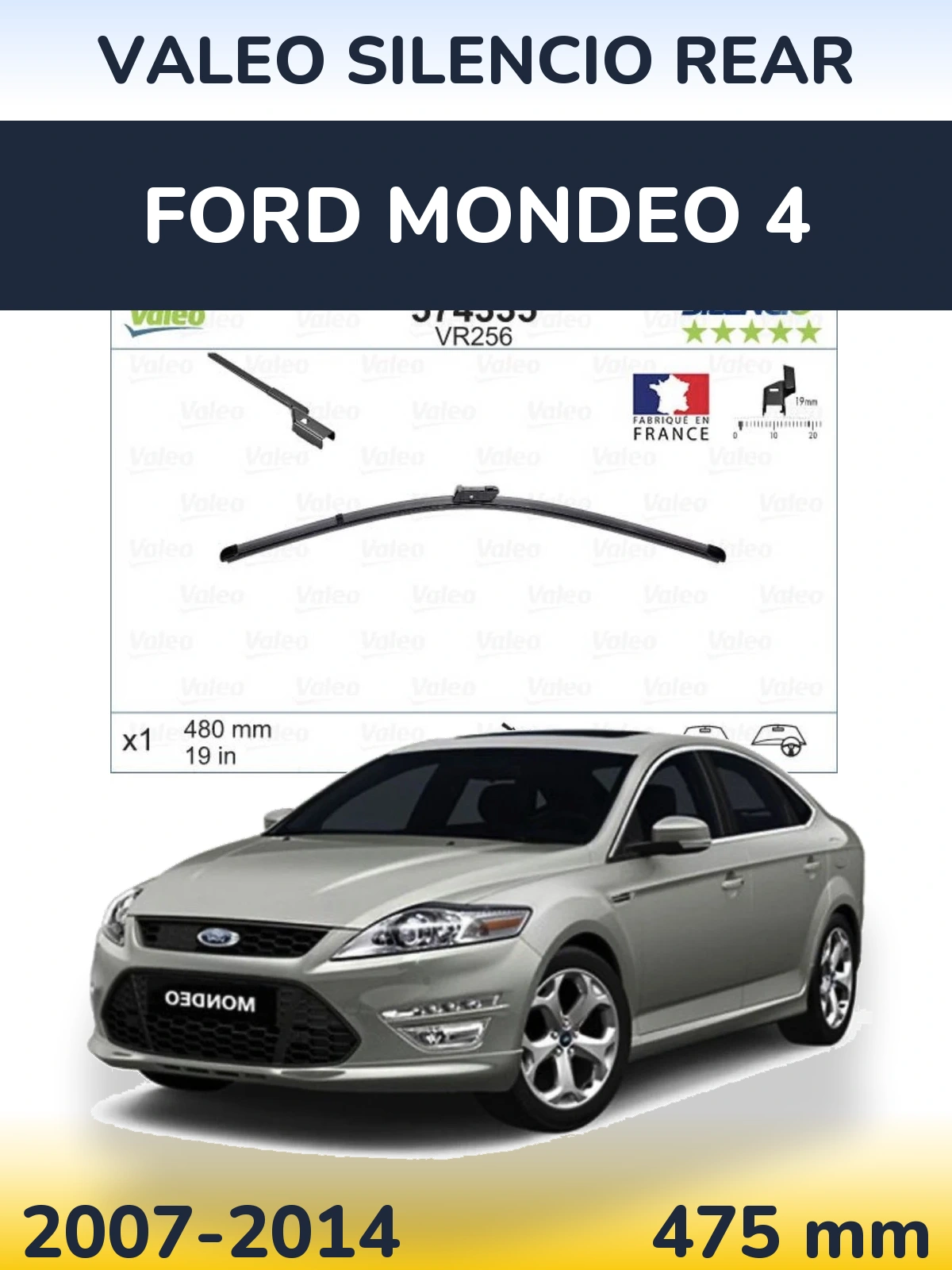 Rear wiper blade Valeo Silencio Rear 475 mm for Ford Mondeo 4 2007-2014