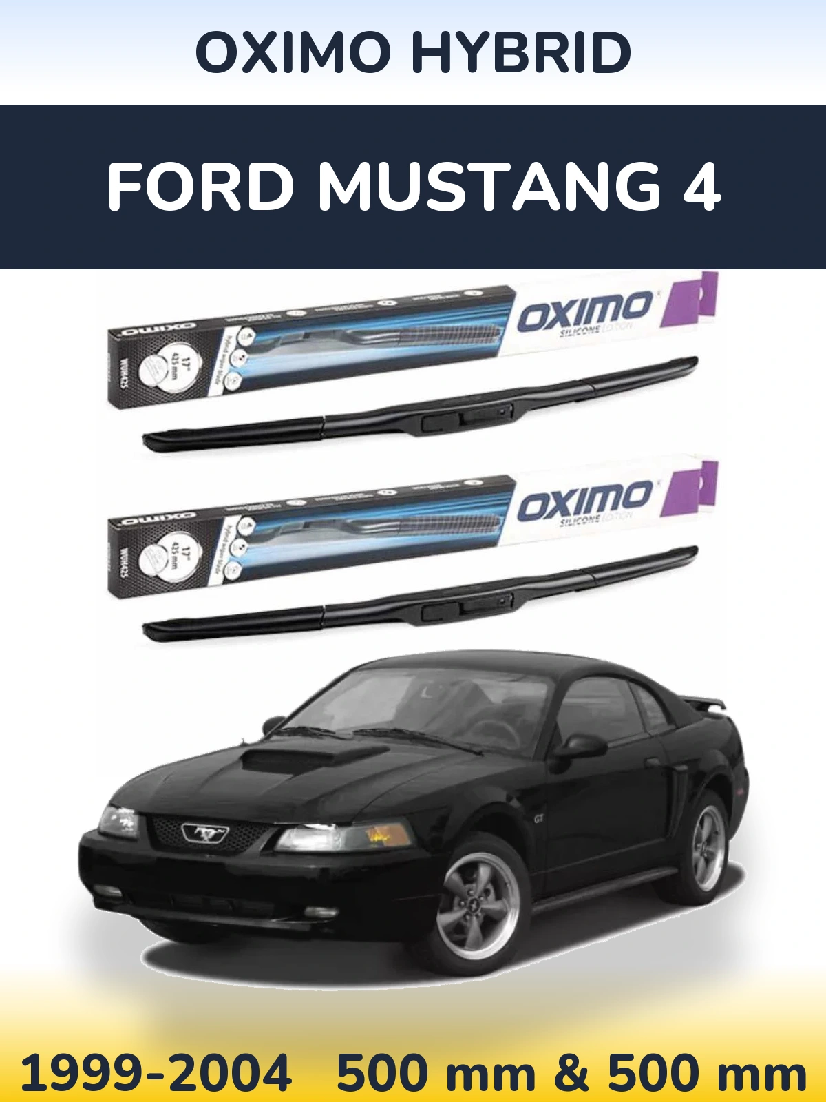 Front wiper blade set Oximo Hybrid 500 & 500 mm for Ford Mustang 4 1999-2004