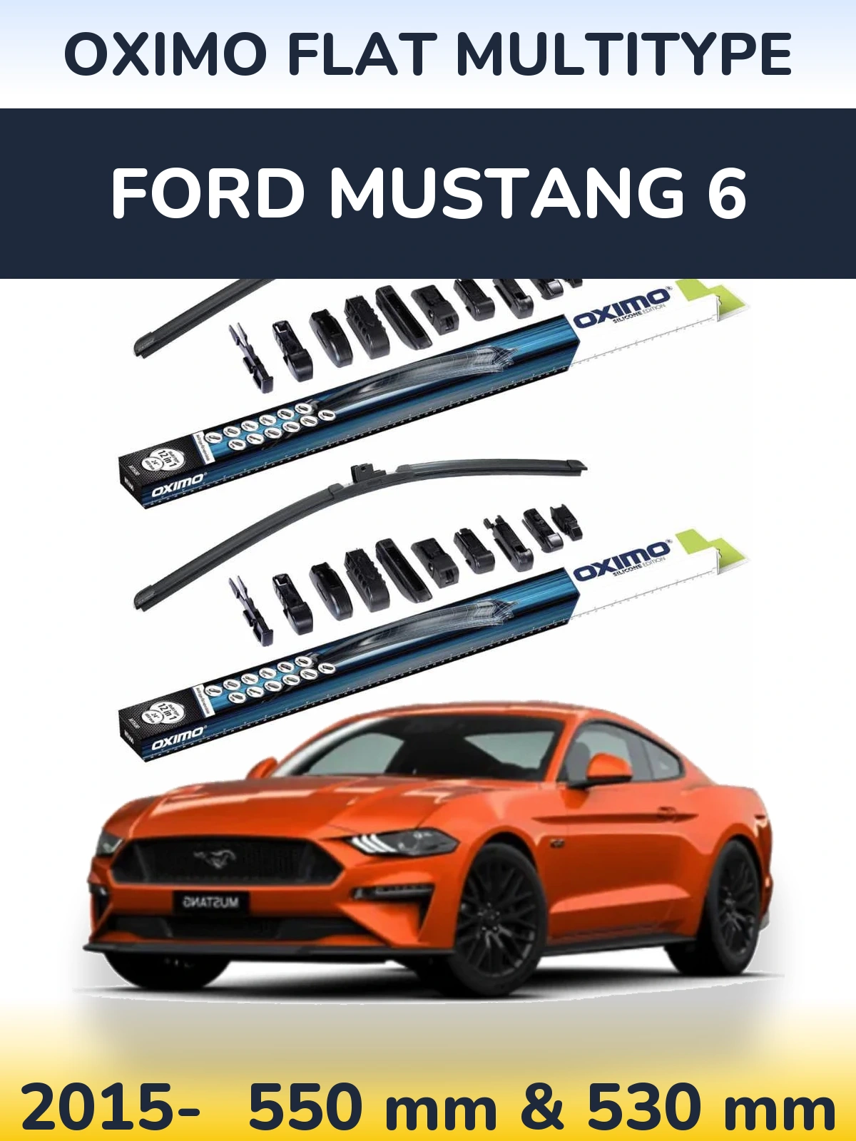 Front wiper blade set Oximo Flat MultiTypee 550 & 530 mm for Ford Mustang 6 2015-2026