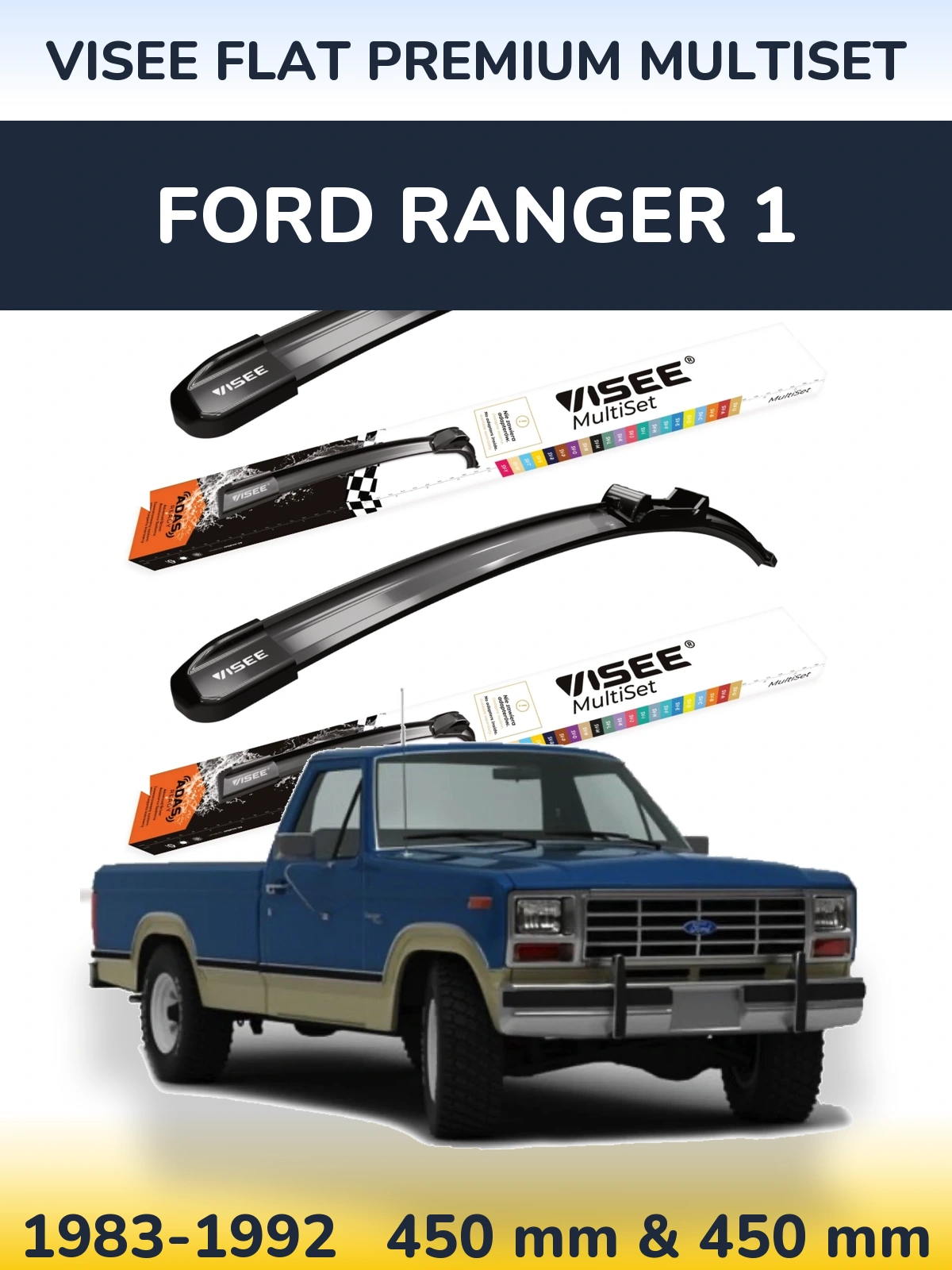 Front wiper blade set VISEE FLAT PREMIUM MultiSet 450 & 450 mm for Ford Ranger 1 1983-1992
