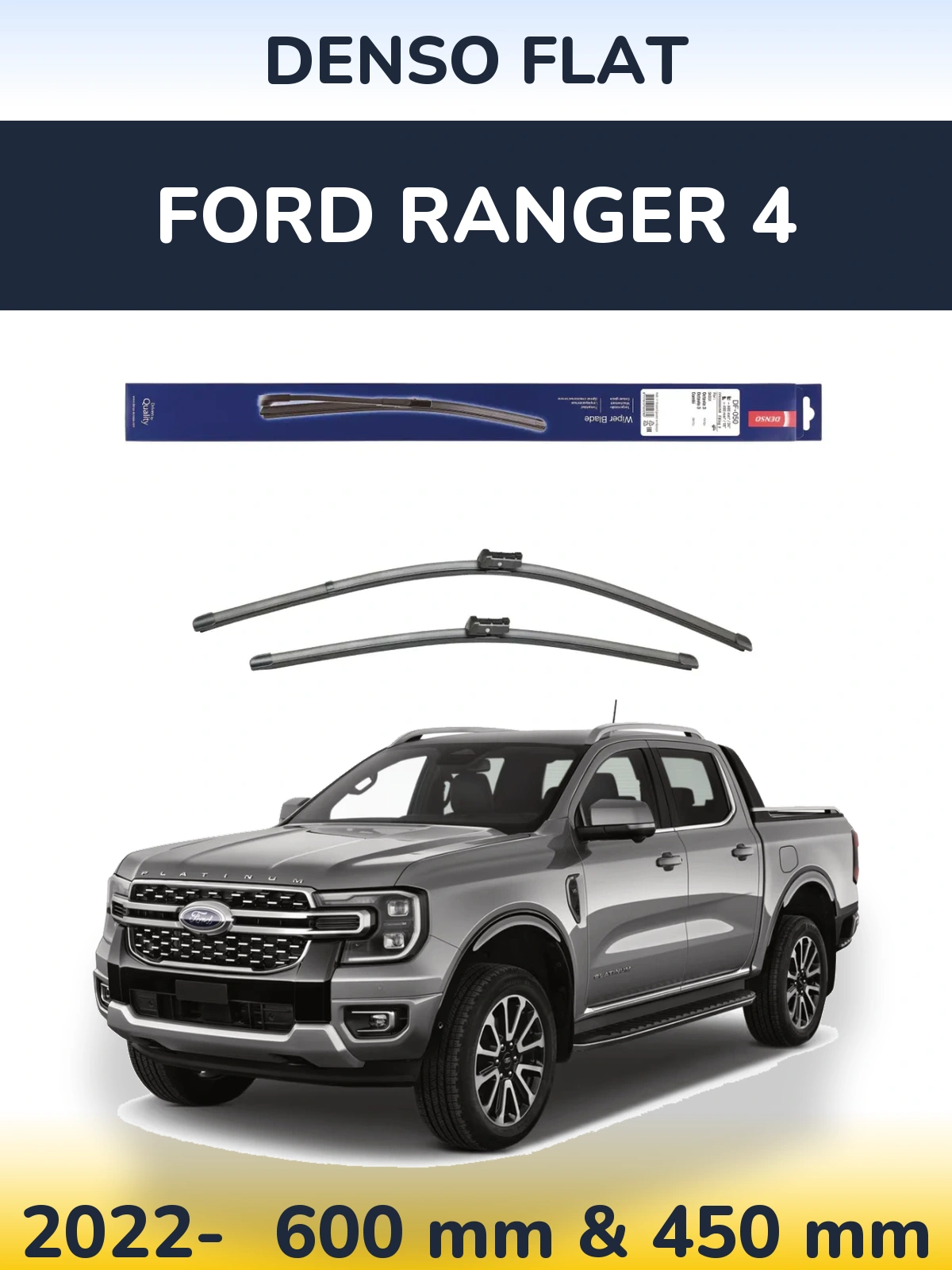 Front wiper blade set Denso Flat 600 & 450 mm for Ford Ranger 4 2022-2026