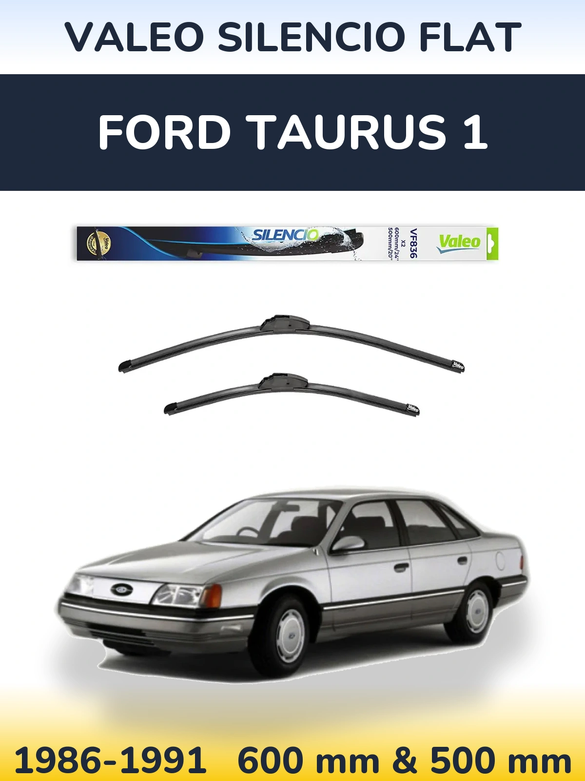 Комплект передних дворников Valeo Silencio Flat 600 & 500 мм для Ford Taurus 1 1986-1991