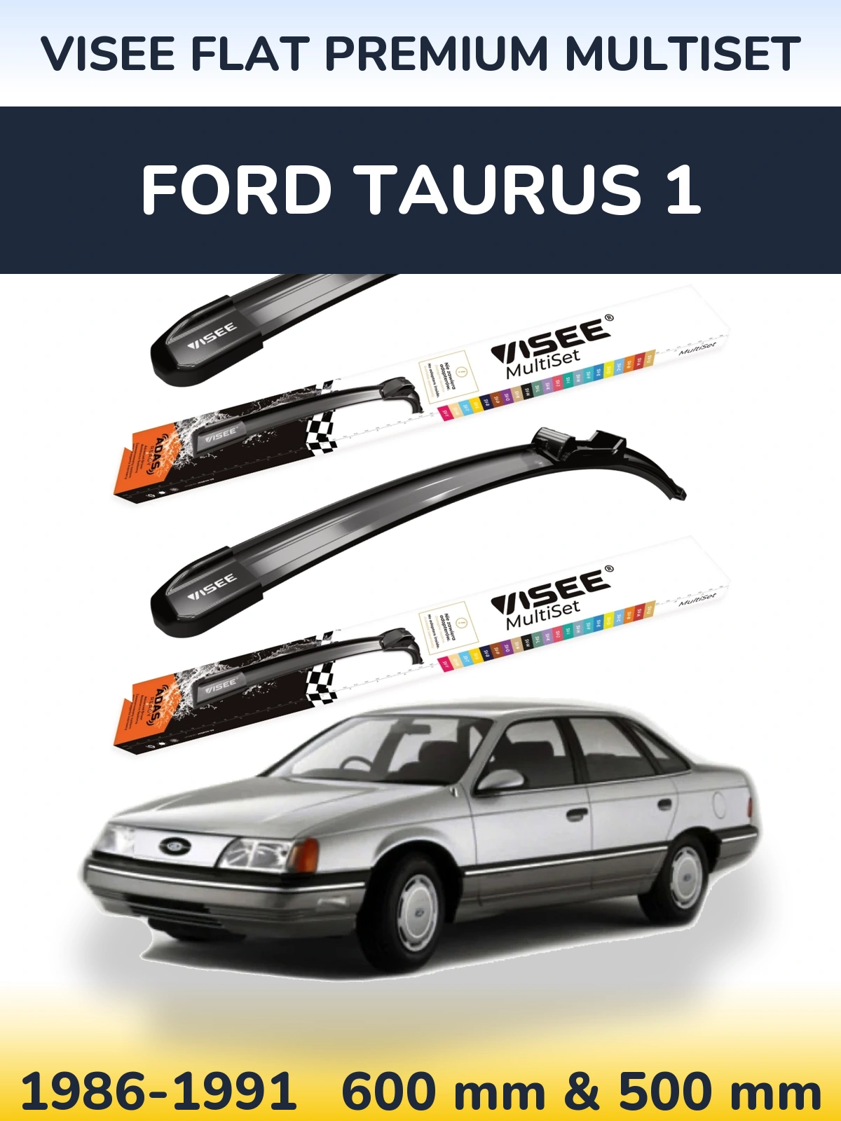 Front wiper blade set VISEE FLAT PREMIUM MultiSet 600 & 500 mm for Ford Taurus 1 1986-1991