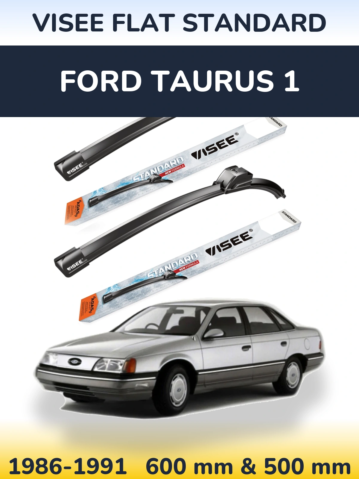 Front wiper blade set VISEE FLAT STANDARD 600 & 500 mm for Ford Taurus 1 1986-1991