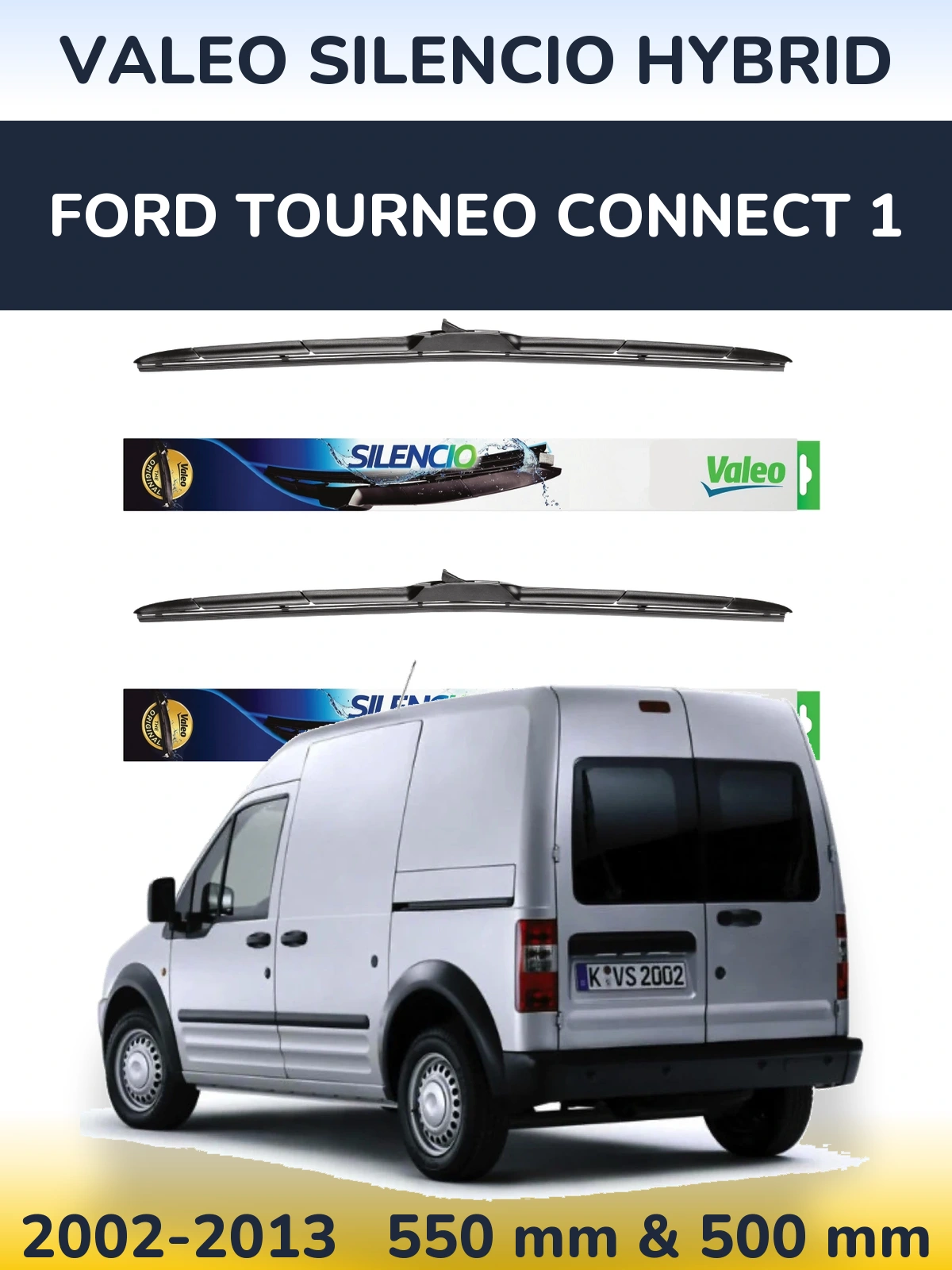 Комплект передних дворников Valeo Silencio Hybrid 550 & 500 мм для Ford Tourneo Connect 1 2002-2013