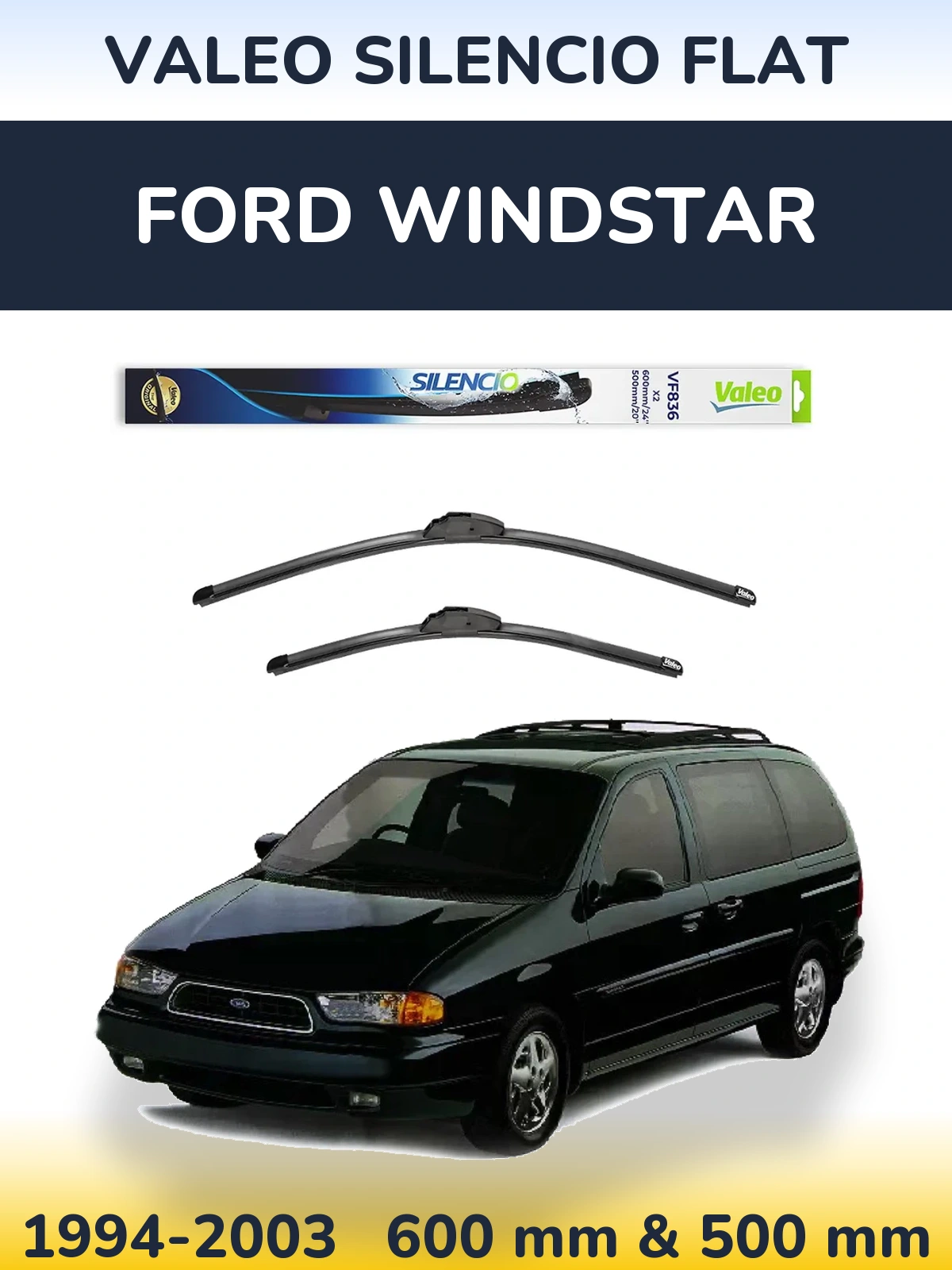 Комплект передніх щіток Valeo Silencio Flat 600 & 500 мм для Ford Windstar 1994-2003