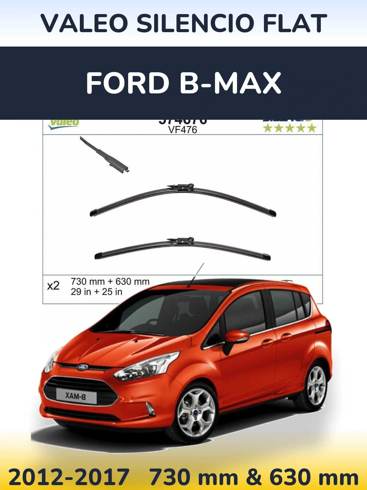 Комплект передніх щіток Valeo Silencio Flat 730 & 630 мм для Ford B-Max 2012-2017