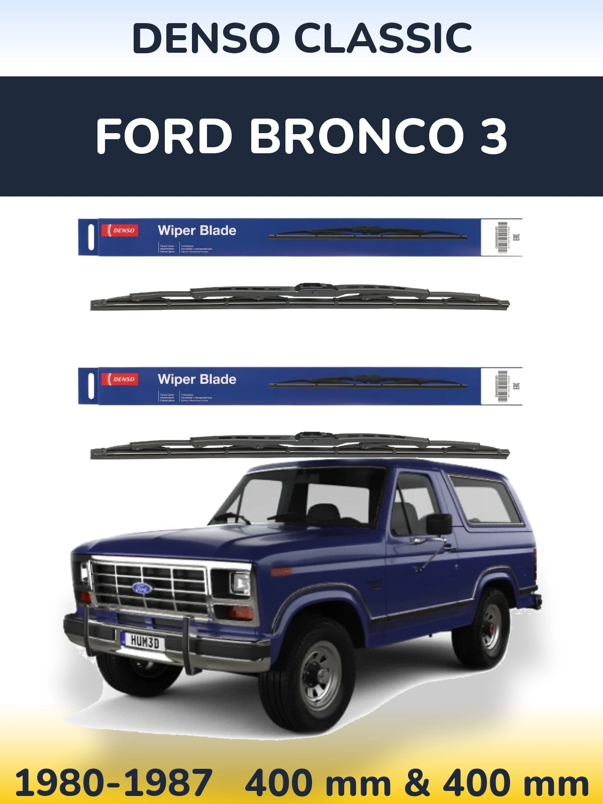 Front wiper blade set Denso Classic 400 & 400 mm for Ford Bronco 3 1980-1987