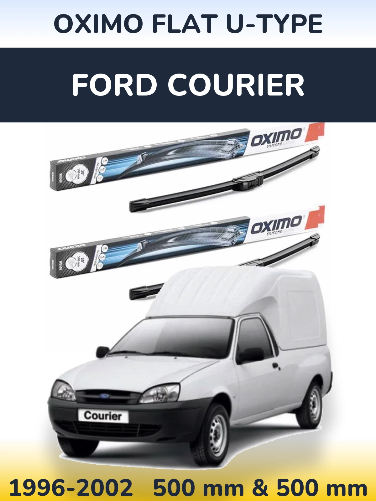Front wiper blade set Oximo Flat U-type 500 & 500 mm for Ford Courier 1996-2002