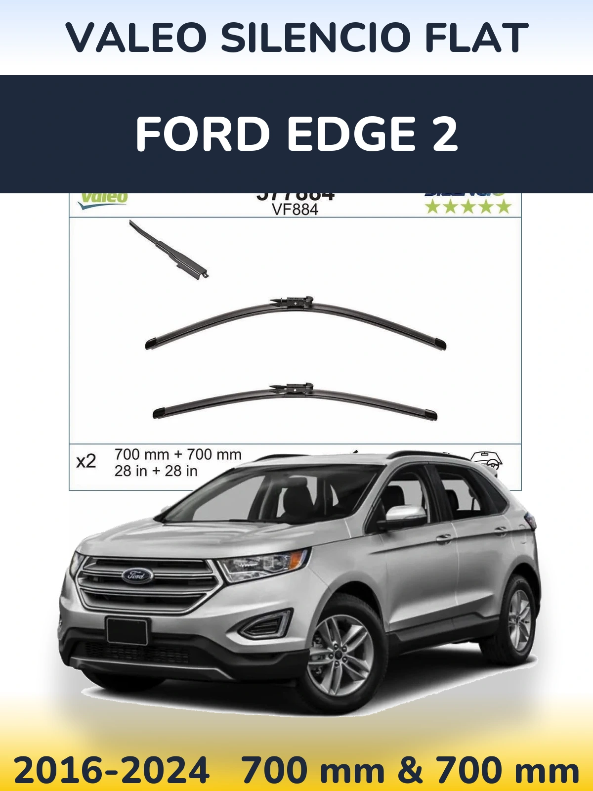 Front wiper blade set Valeo Silencio Flat 700 & 700 mm for Ford Edge 2 2016-2024