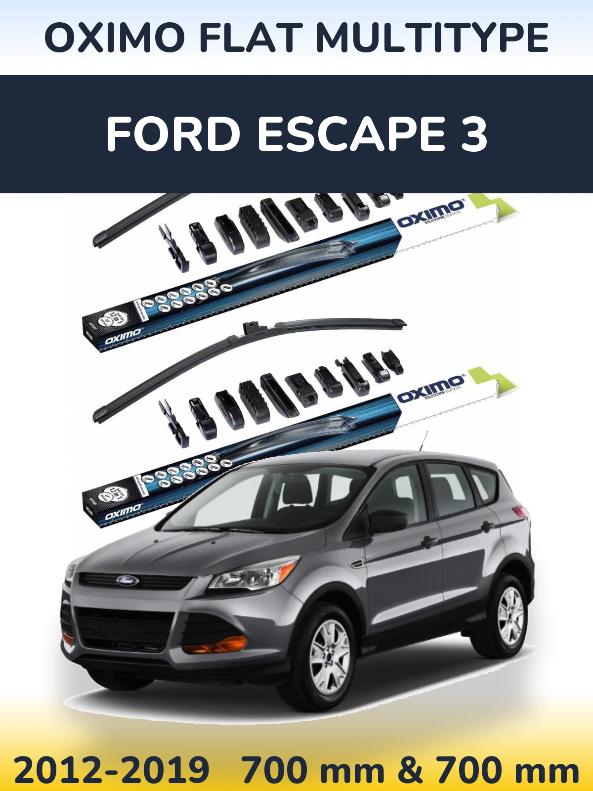 Front wiper blade set Oximo Flat MultiTypee 700 & 700 mm for Ford Escape 3 2012-2019