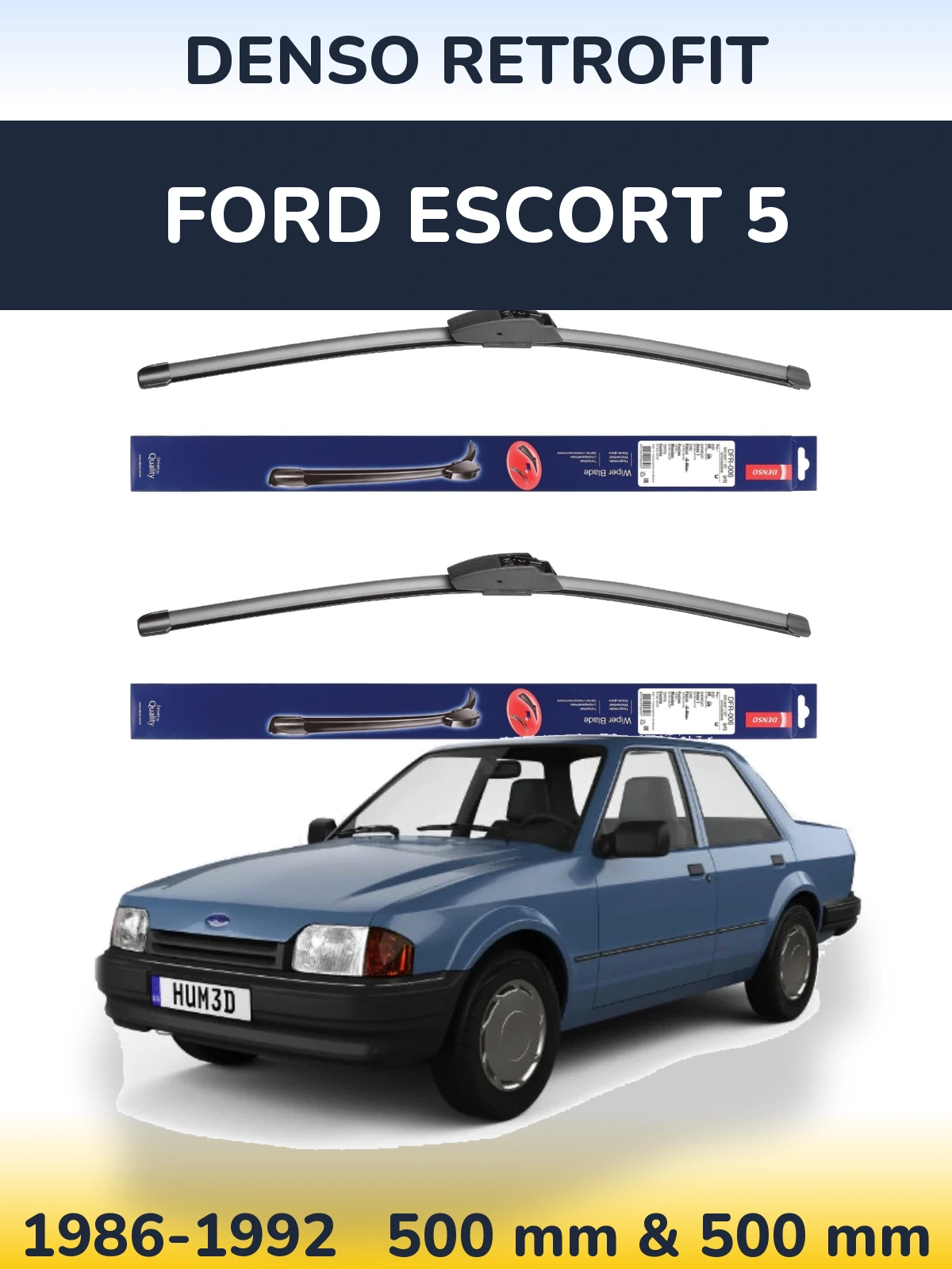 Комплект передних дворников Denso Retrofit 500 & 500 мм для Ford Escort 5 1986-1992