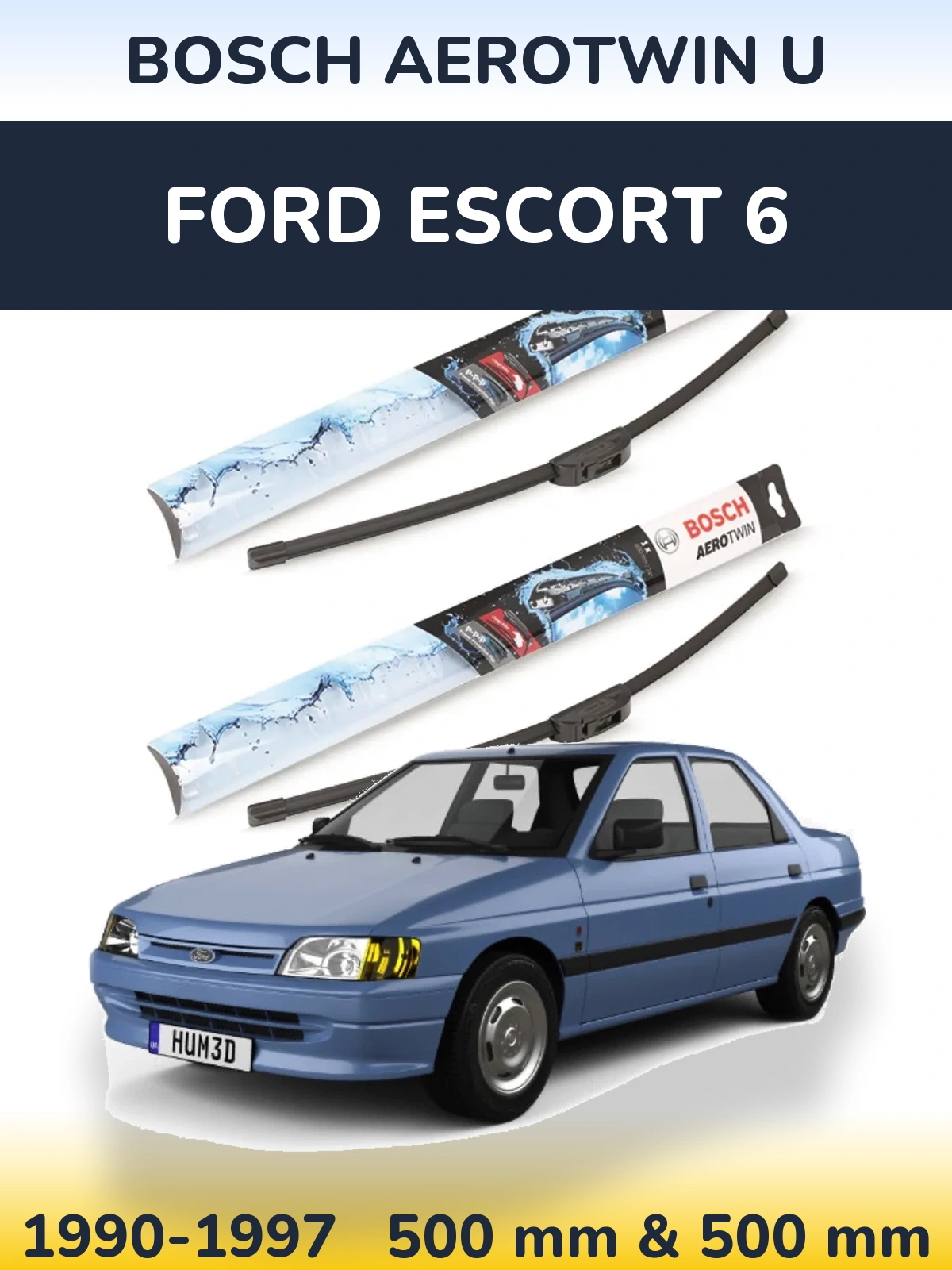 Комплект передніх щіток BOSCH AeroTwin U 500 & 500 мм для Ford Escort 6 1990-1997