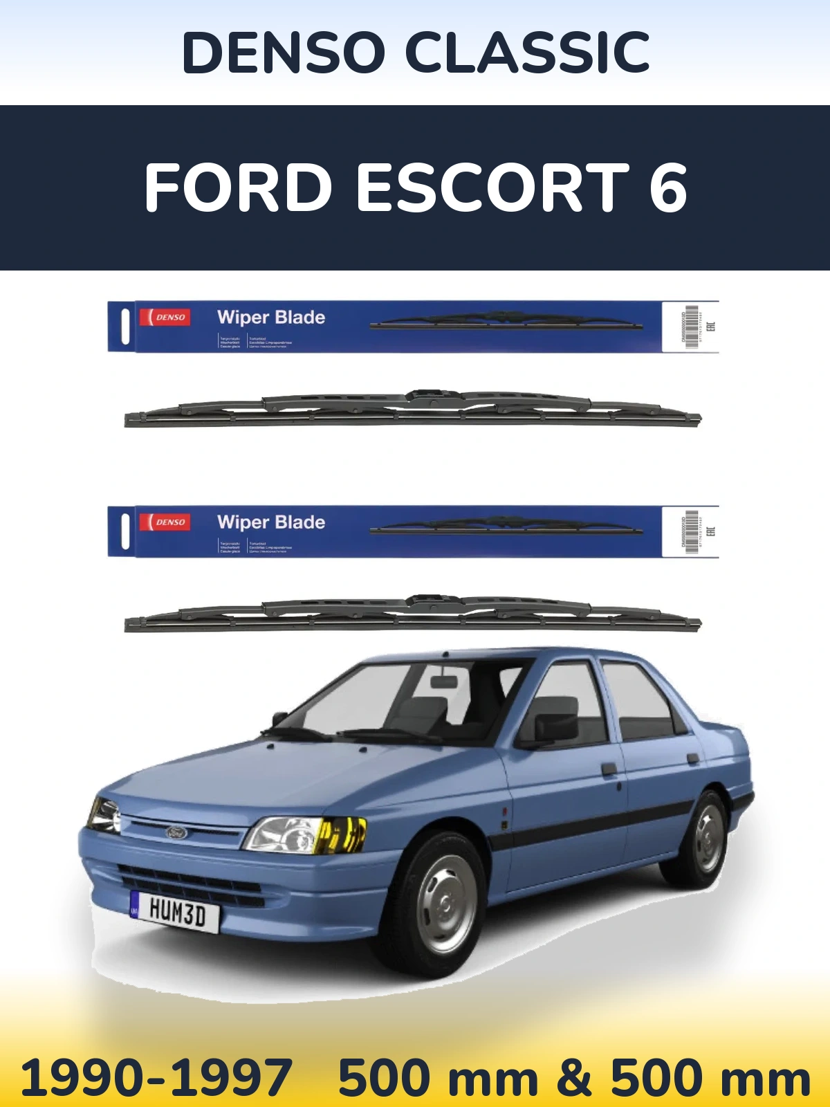 Комплект передних дворников Denso Classic 500 & 500 мм для Ford Escort 6 1990-1997