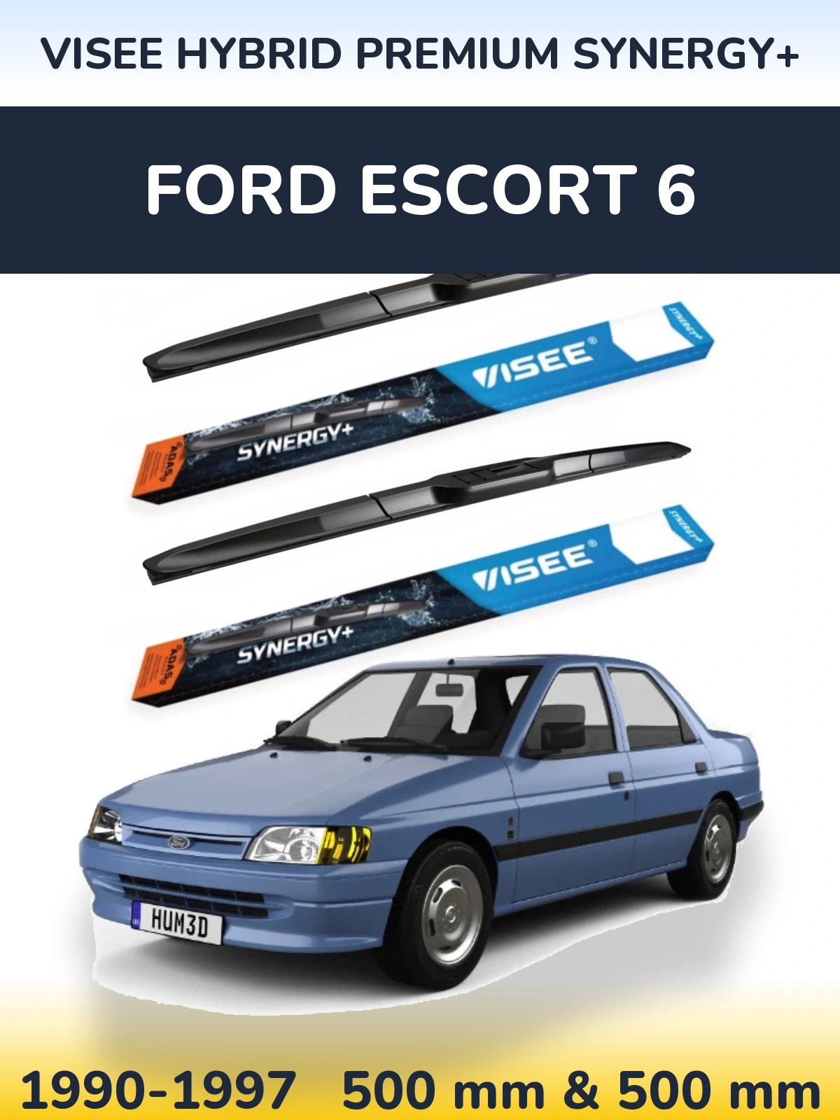 Front wiper blade set VISEE HYBRID PREMIUM SYNERGY+ 500 & 500 mm for Ford Escort 6 1990-1997