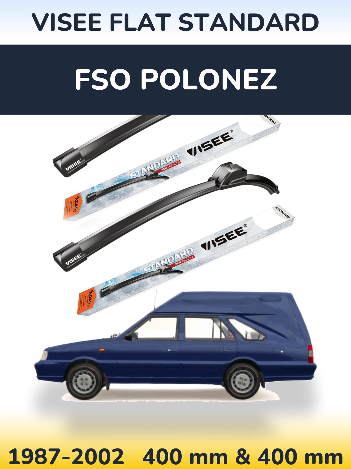 Front wiper blade set VISEE FLAT STANDARD 400 & 400 mm for FSO Polonez 1987-2002