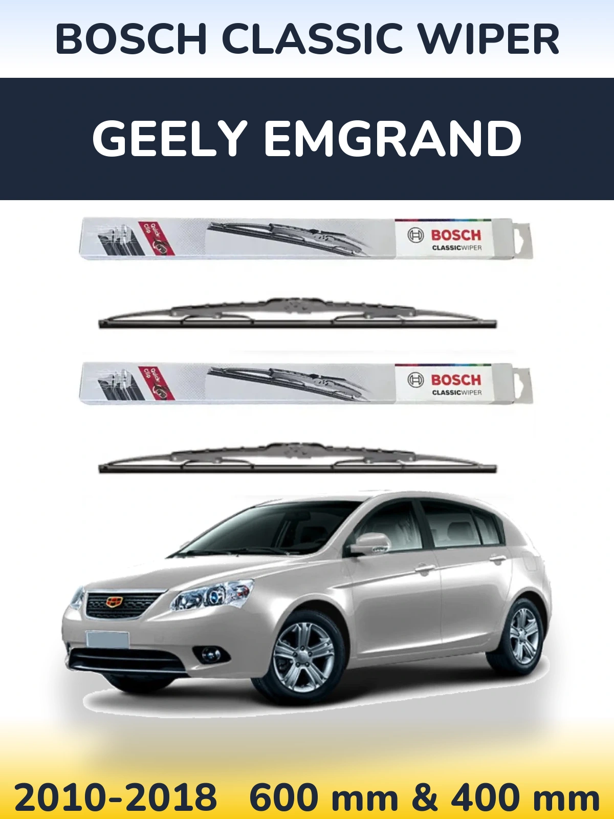 Комплект передних дворников BOSCH Classic Wiper 600 & 400 мм для Geely Emgrand 2010-2018