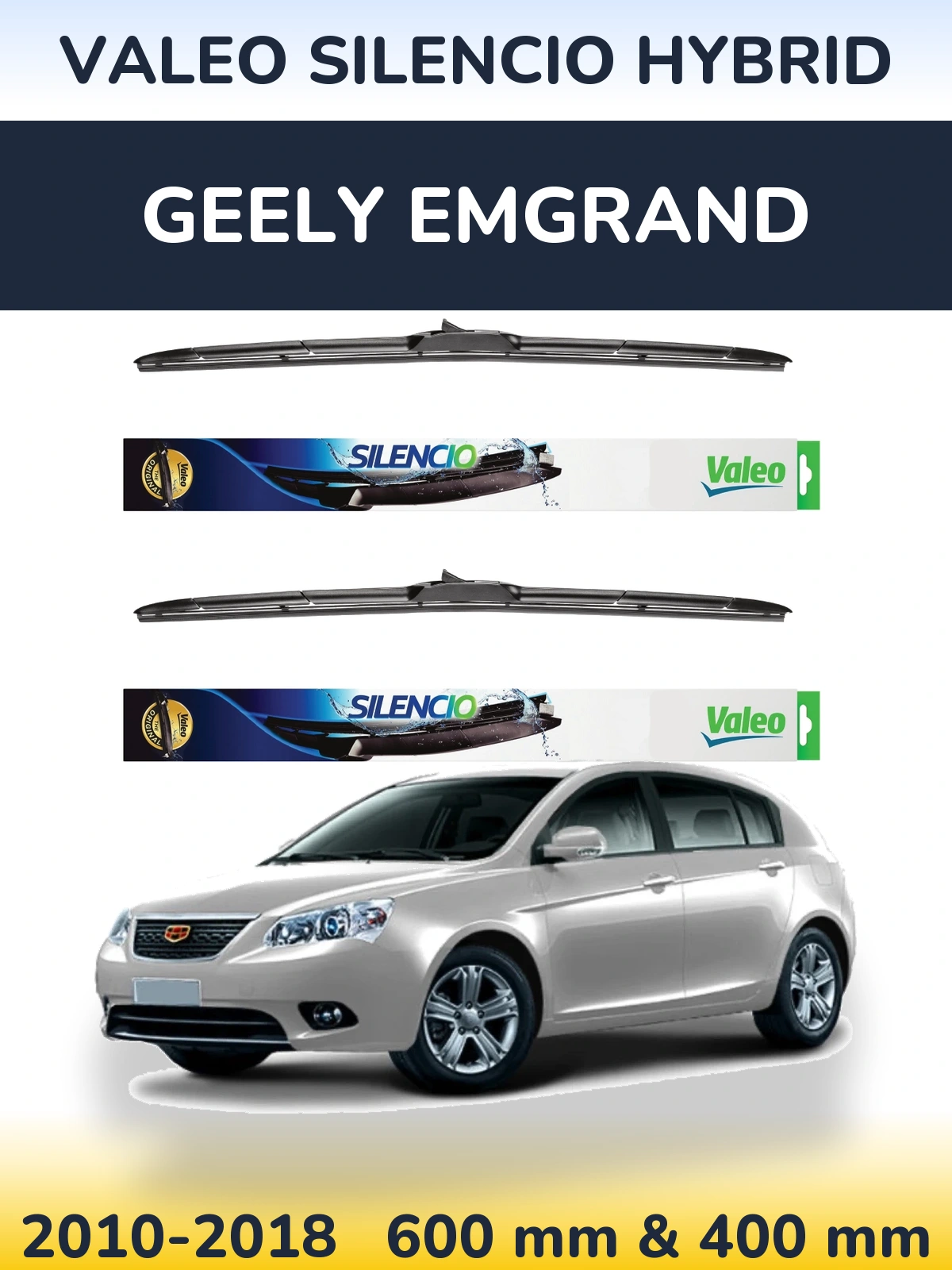 Front wiper blade set Valeo Silencio Hybrid 600 & 400 mm for Geely Emgrand 2010-2018