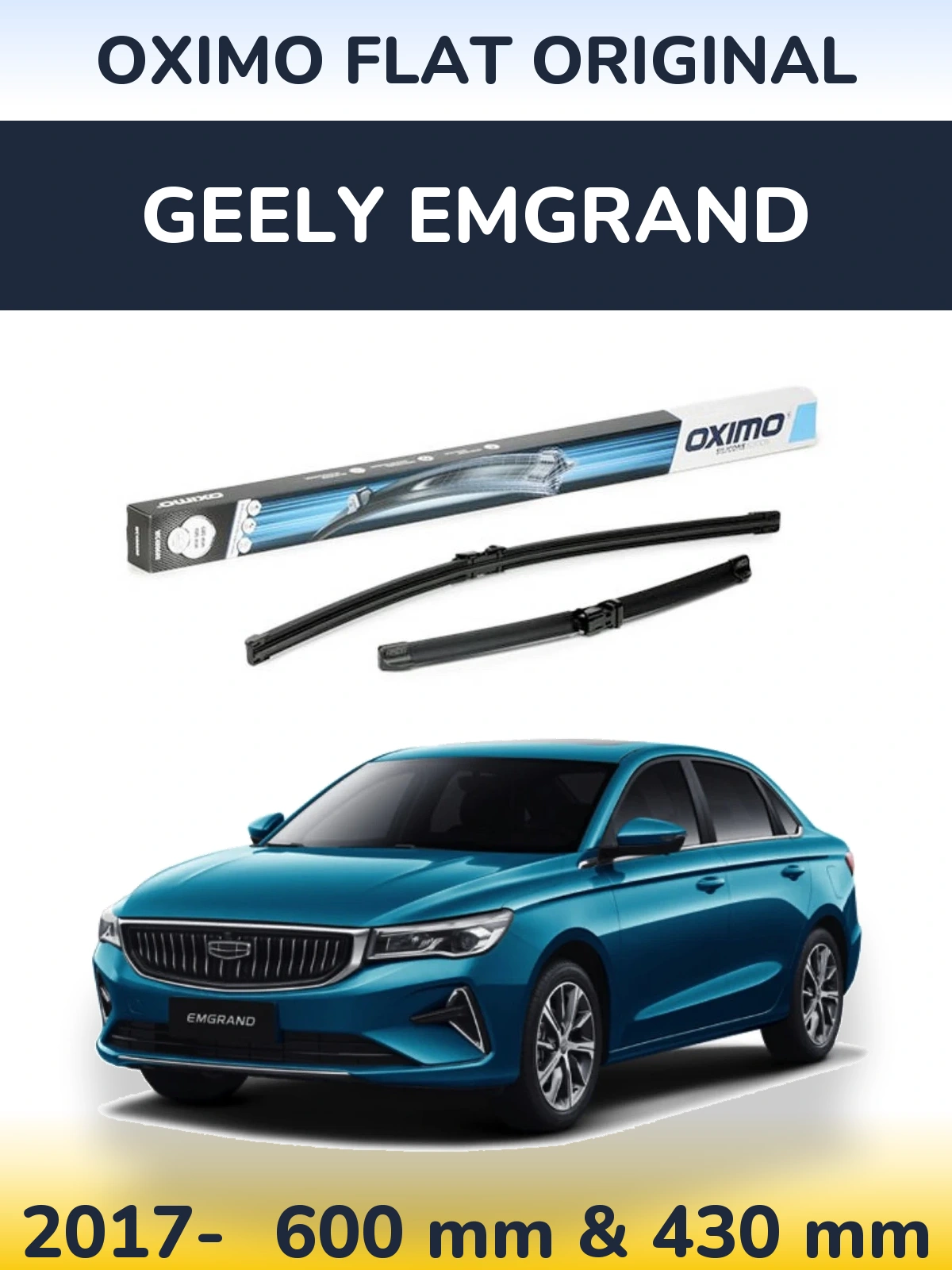 Front wiper blade set Oximo Flat Original 600 & 400 mm for Geely Emgrand 2017-2026