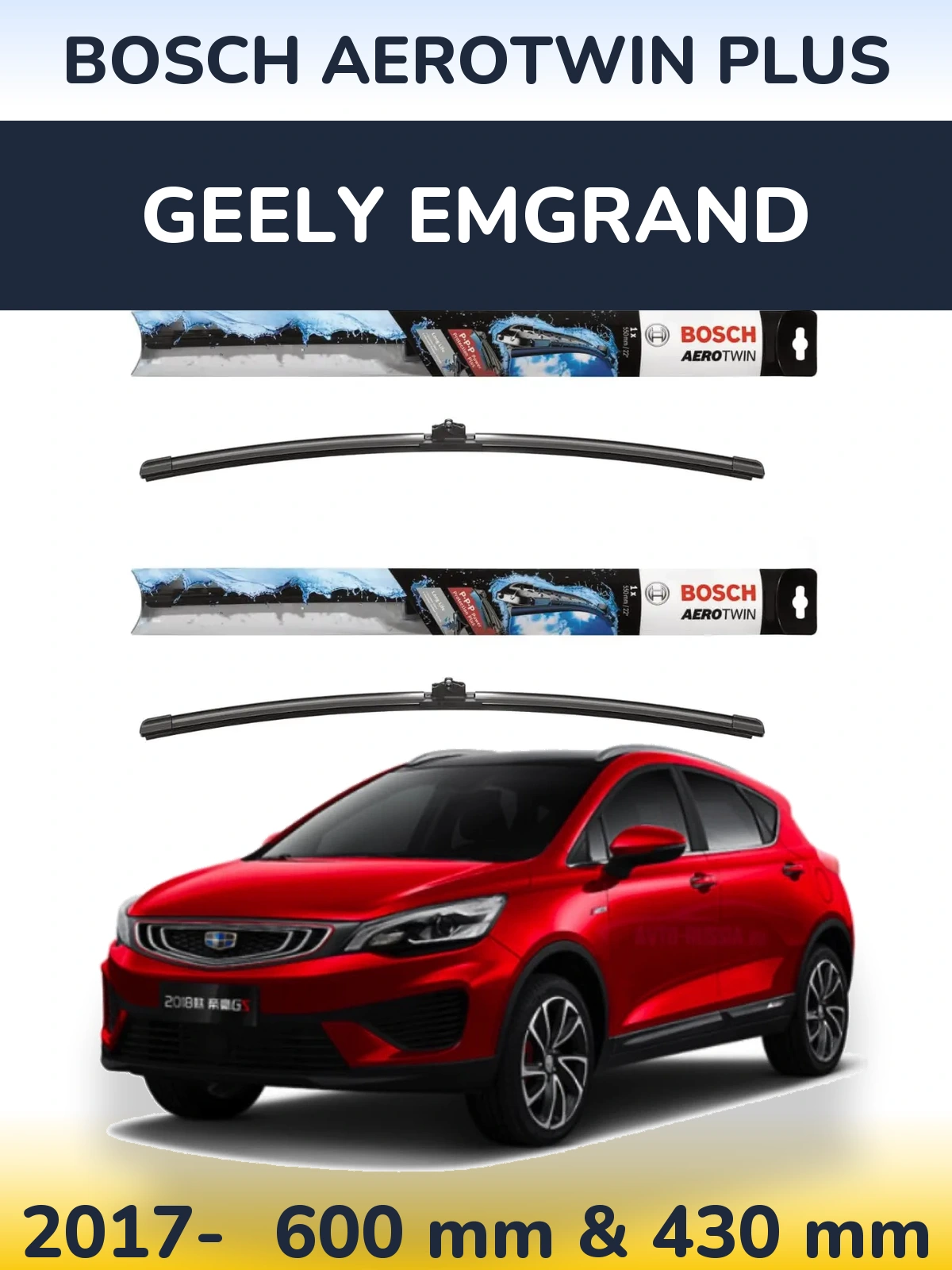 Front wiper blade set BOSCH AeroTwin Plus 600 & 430 mm for Geely Emgrand 2017-2026