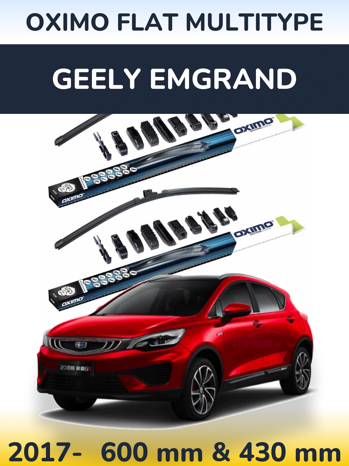 Front wiper blade set Oximo Flat MultiTypee 600 & 430 mm for Geely Emgrand 2017-2026