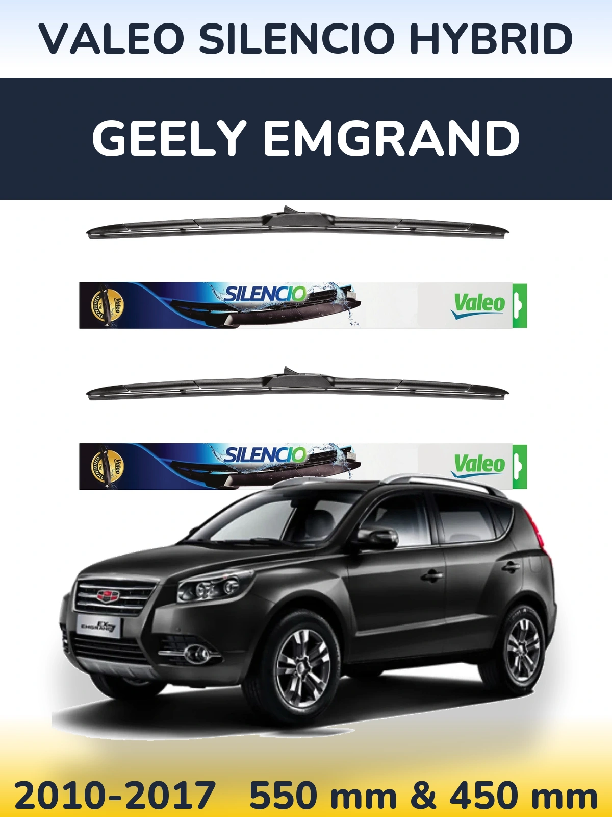 Front wiper blade set Valeo Silencio Hybrid 550 & 450 mm for Geely Emgrand 2010-2017