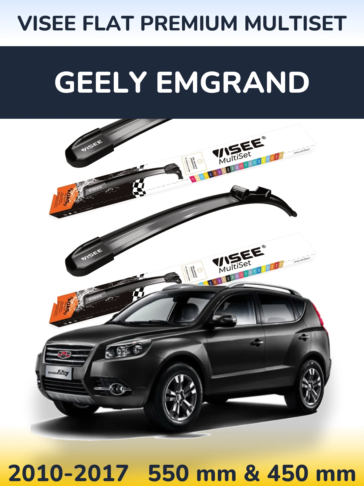 Front wiper blade set VISEE FLAT PREMIUM MultiSet 550 & 450 mm for Geely Emgrand 2010-2017