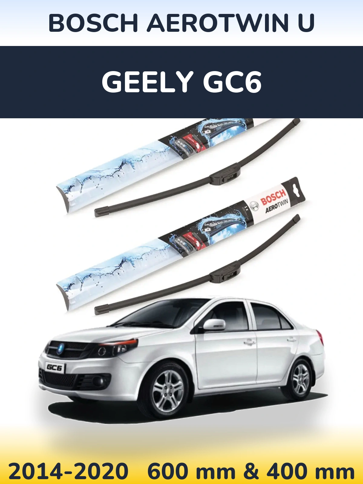 Front wiper blade set BOSCH AeroTwin U 600 & 400 mm for Geely GC6 2014-2020
