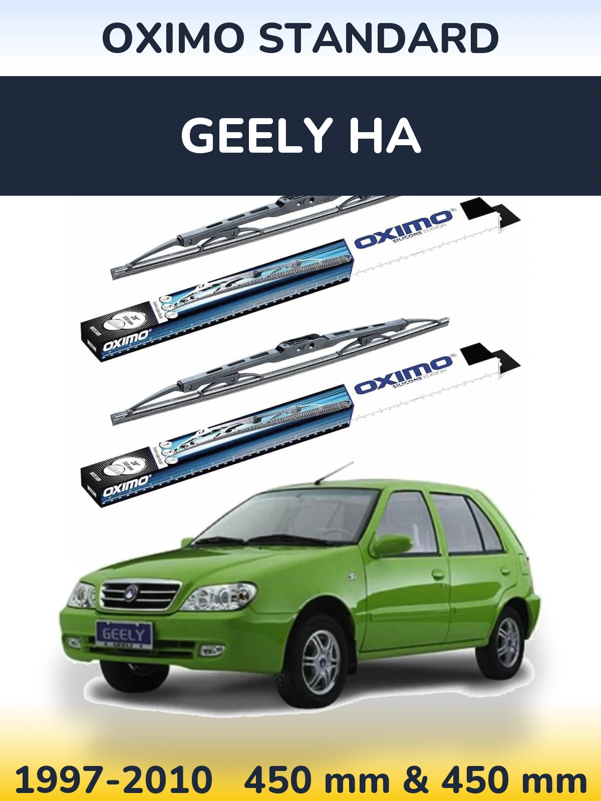 Front wiper blade set Oximo Standard 450 & 450 mm for Geely HA 1997-2010