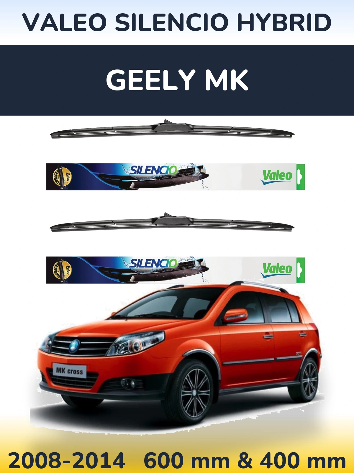 Комплект передних дворников Valeo Silencio Hybrid 600 & 400 мм для Geely MK 2008-2014