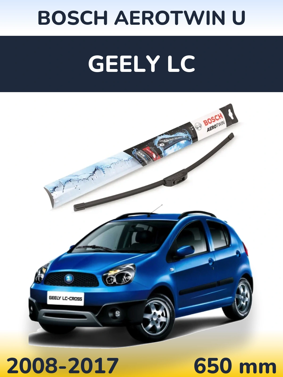 Front wiper blade BOSCH AeroTwin U 650 mm for Geely LC 2008-2017