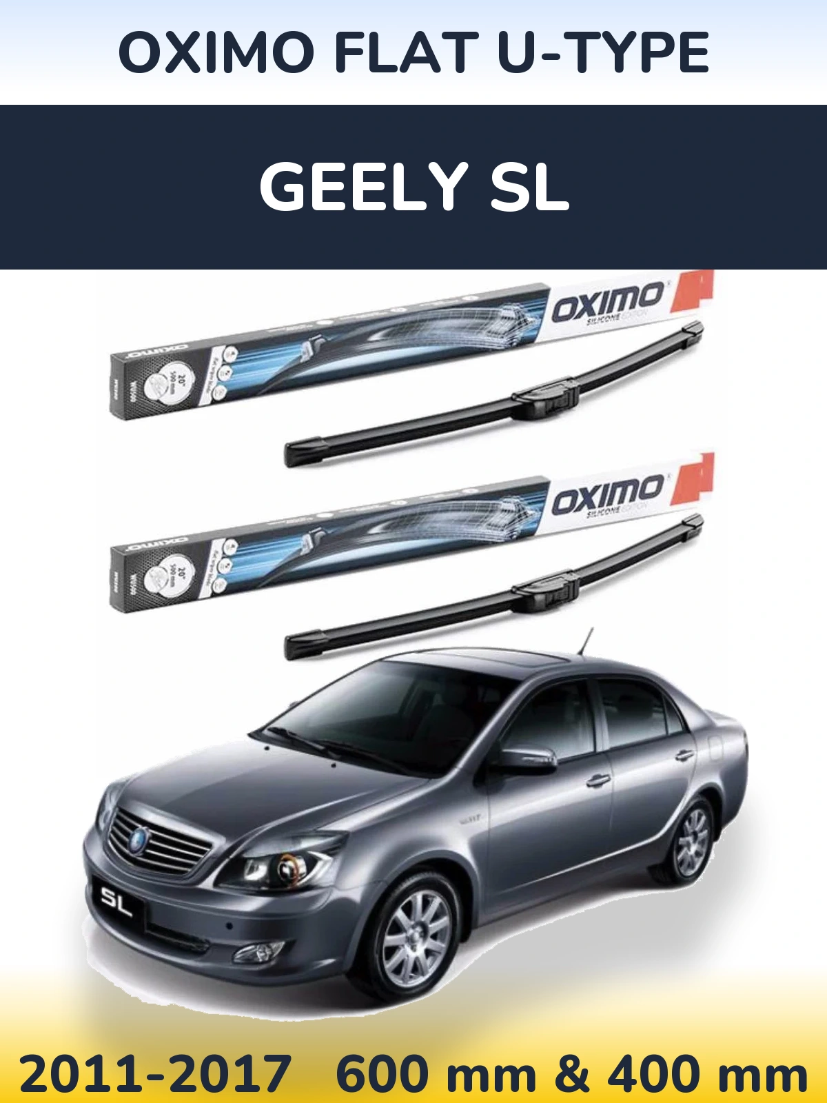 Front wiper blade set Oximo Flat U-type 600 & 400 mm for Geely SL 2011-2017