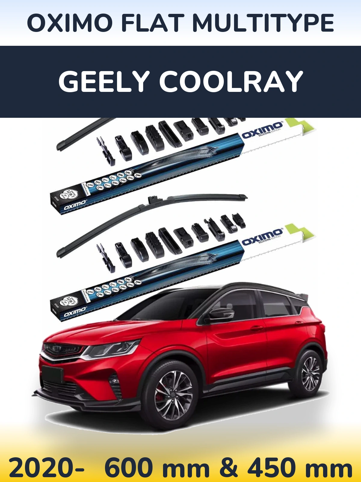 Front wiper blade set Oximo Flat MultiTypee 600 & 450 mm for Geely Coolray 2020-2026