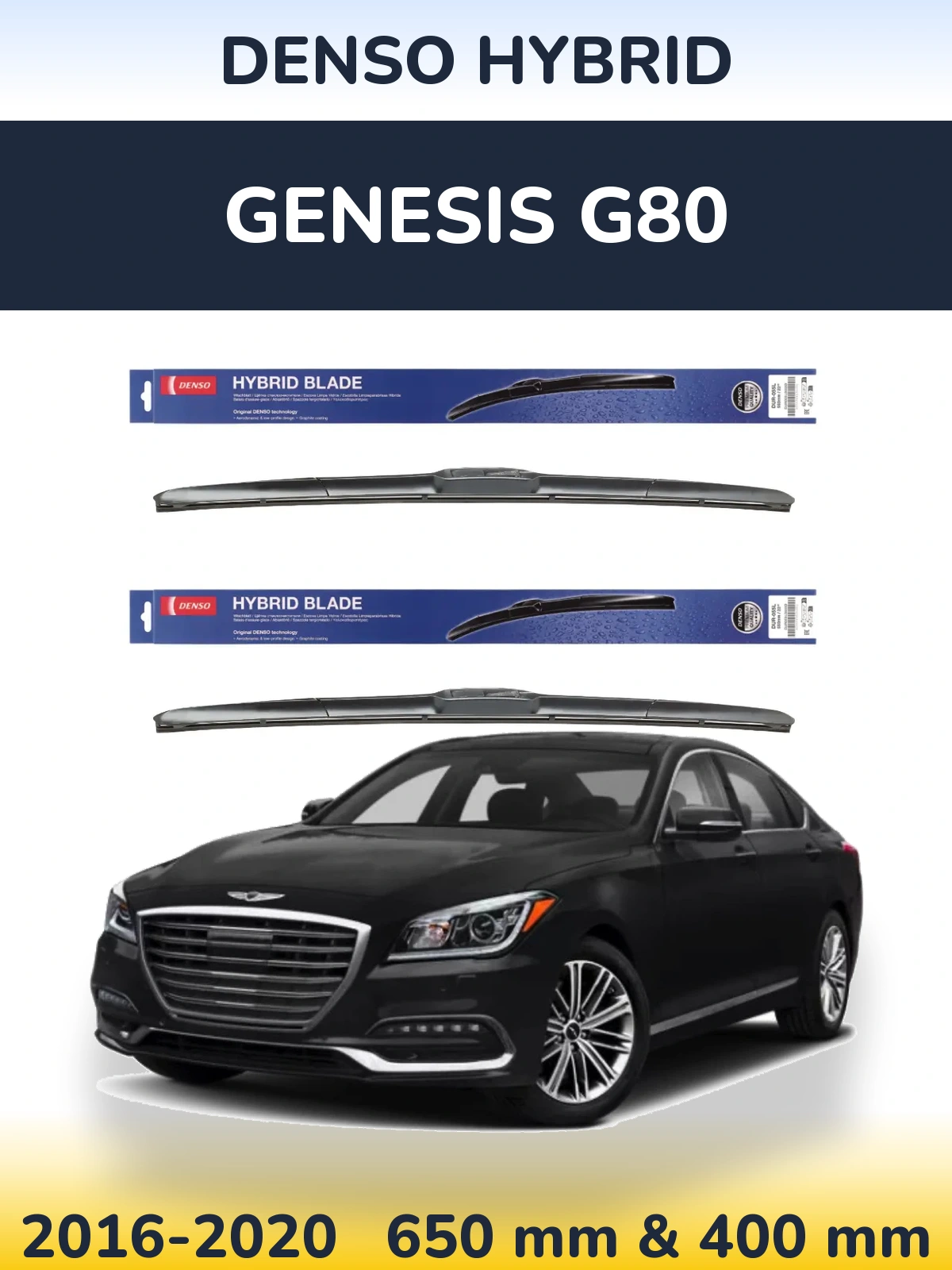 Front wiper blade set Denso Hybrid 650 & 400 mm for Genesis G80 2016-2020
