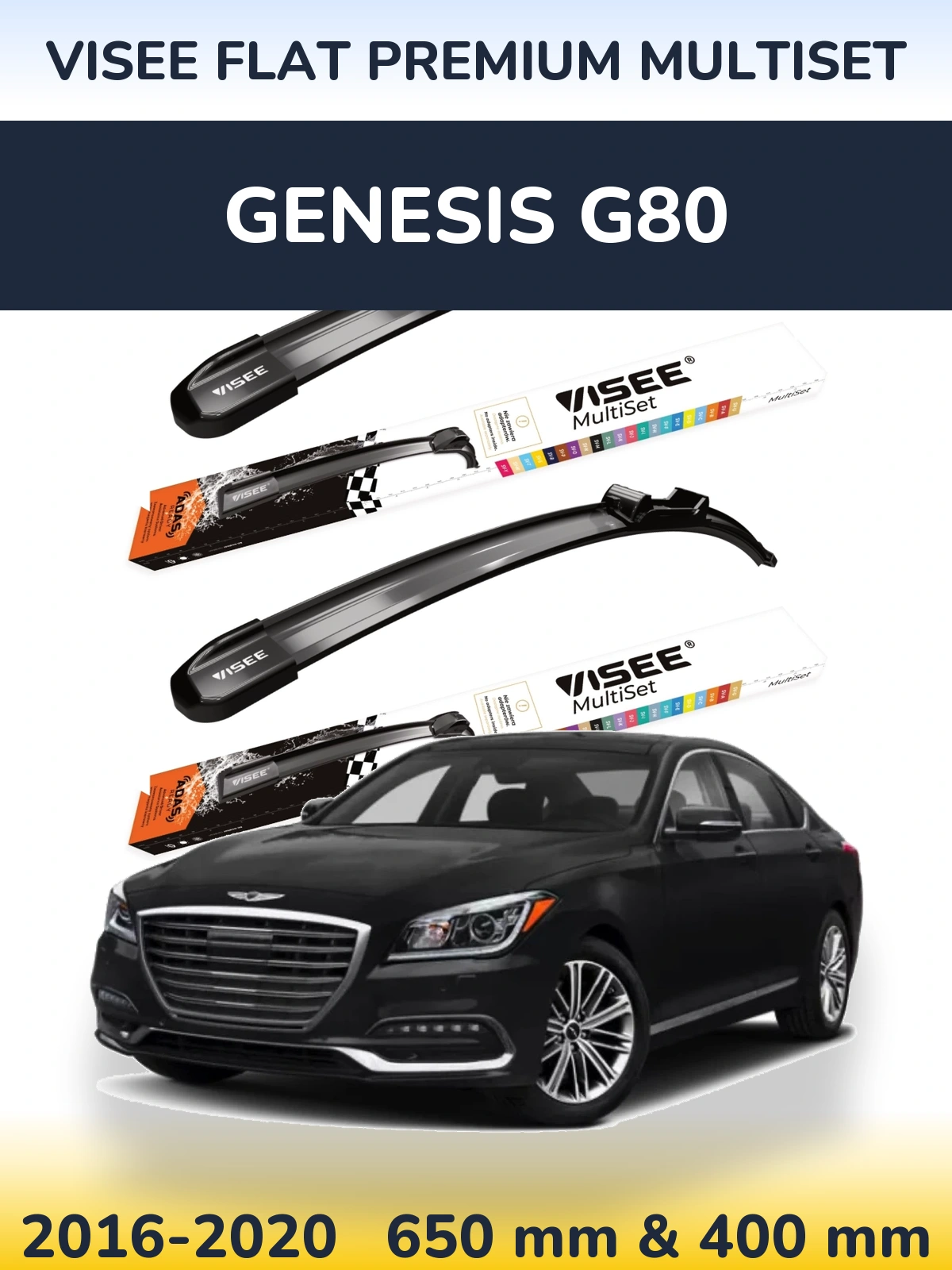Front wiper blade set VISEE FLAT PREMIUM MultiSet 650 & 400 mm for Genesis G80 2016-2020