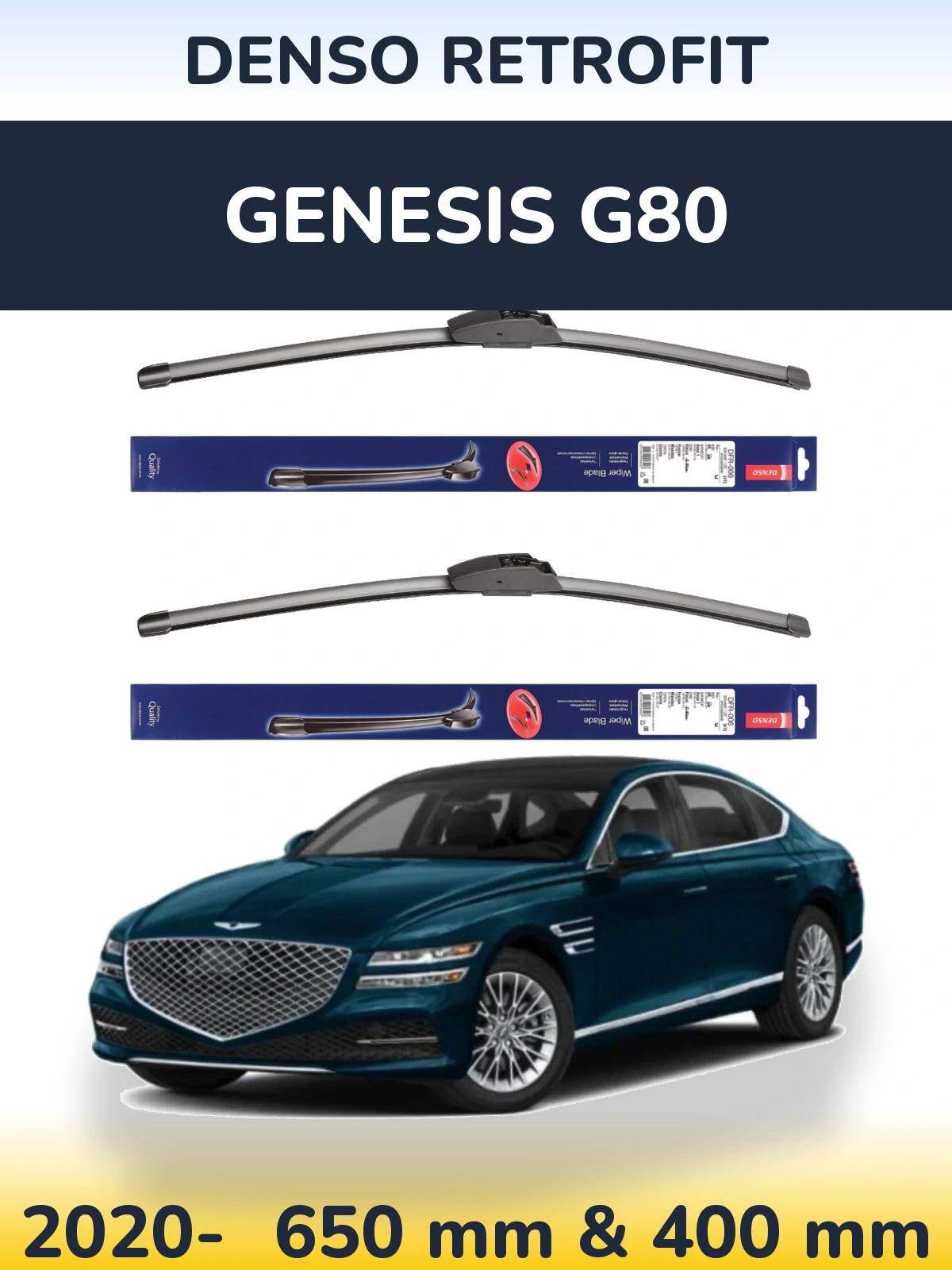 Front wiper blade set Denso Retrofit 650 & 400 mm for Genesis G80 2020-2026
