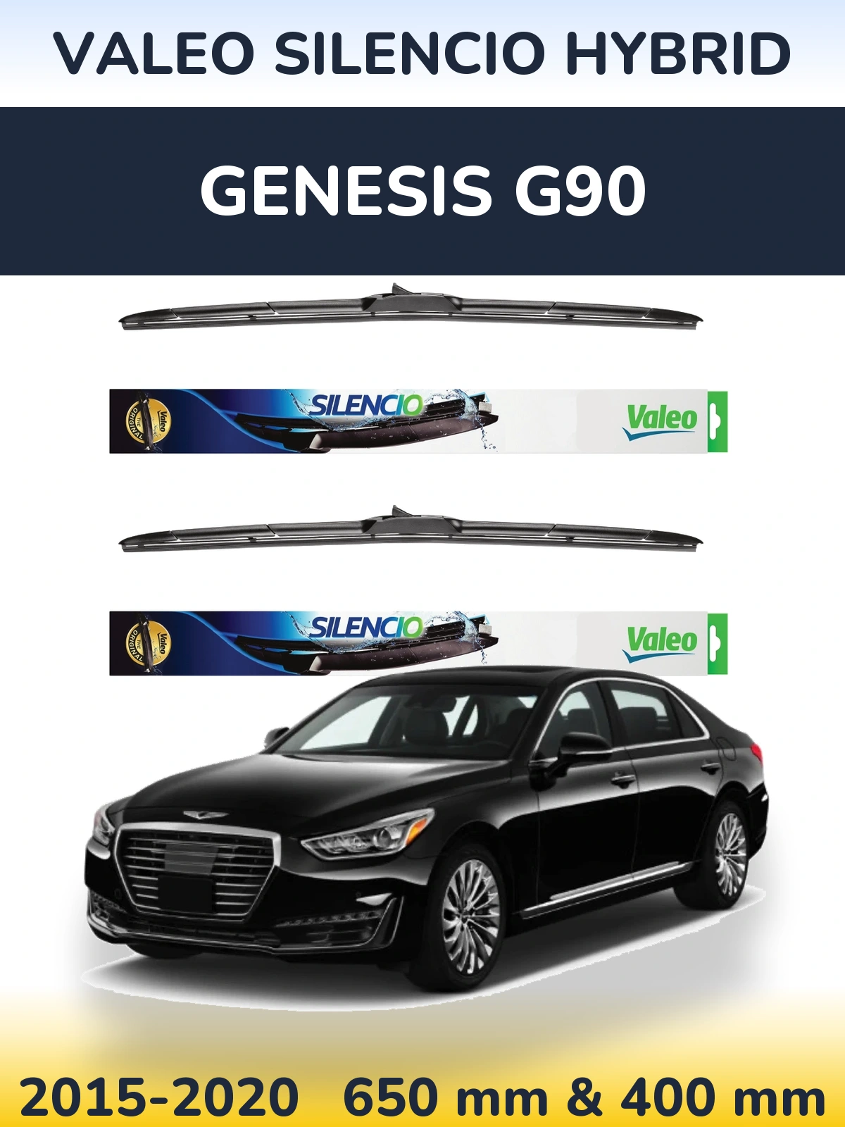 Front wiper blade set Valeo Silencio Hybrid 650 & 400 mm for Genesis G90 2015-2020