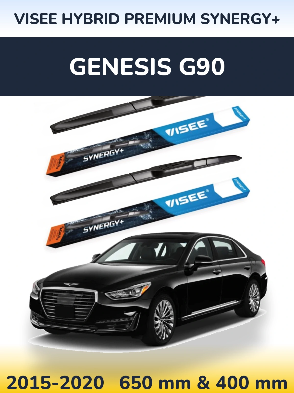 Комплект передніх щіток VISEE HYBRID PREMIUM SYNERGY+ 650 & 400 мм для Genesis G90 2015-2020